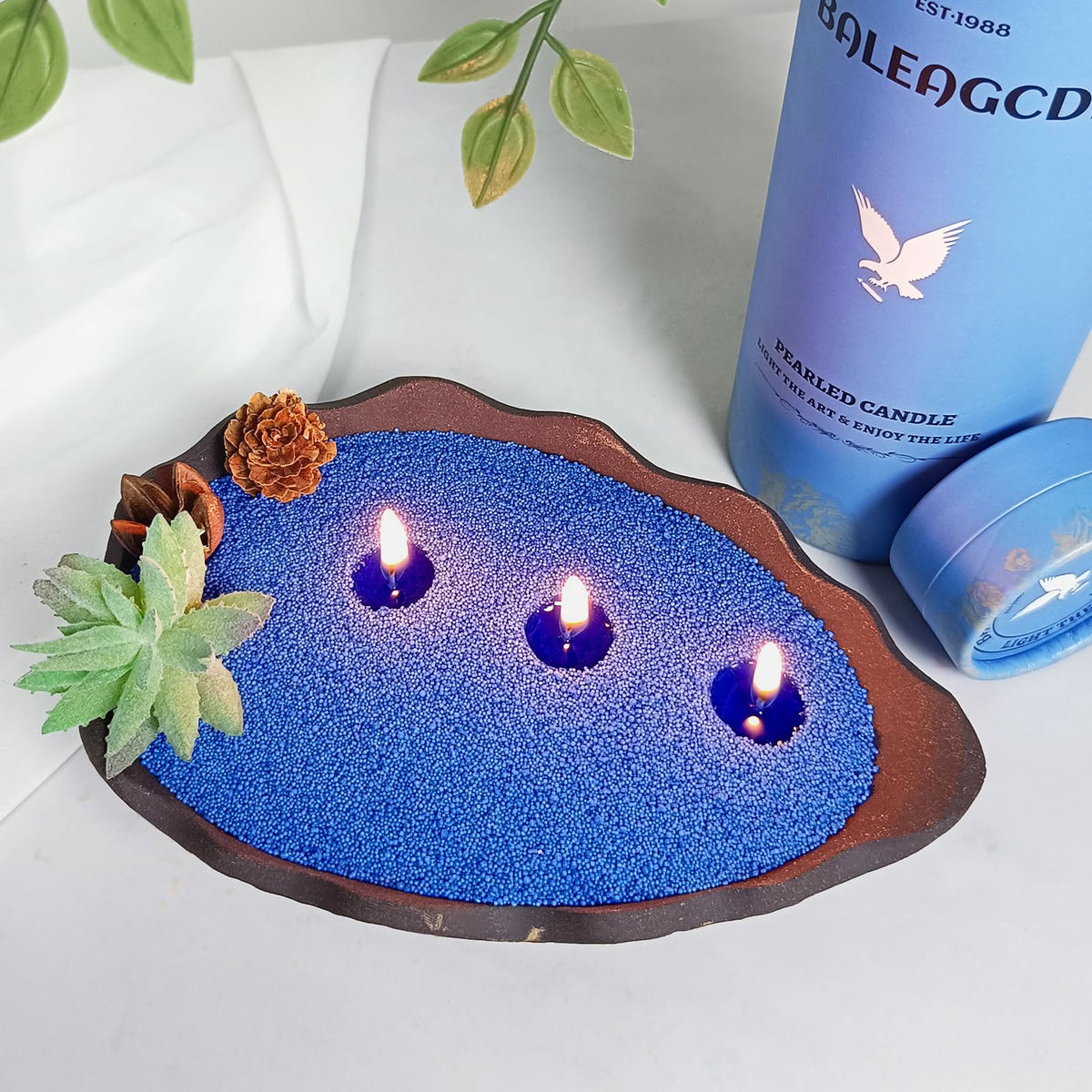 Salvia Scented Blue Pearled Candle 18oz Luxury Sand Candle Granulated Wax (18 Ounce)