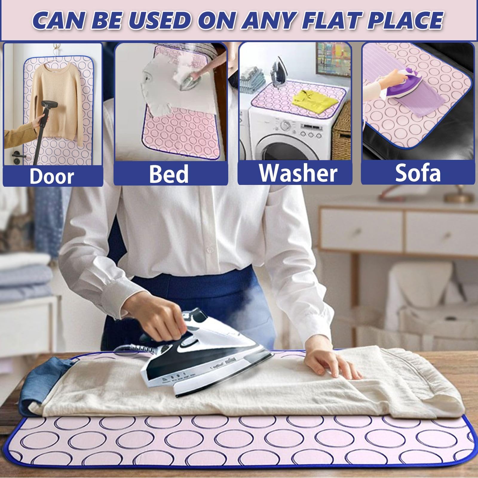 Portable Ironing Mat for Table Top Ironing Pad for Countertop Thick Ironing Blanket Over The Door Steamer Pad Washer Dryer Heat Resistant Pad Cover Travel Ironing Board