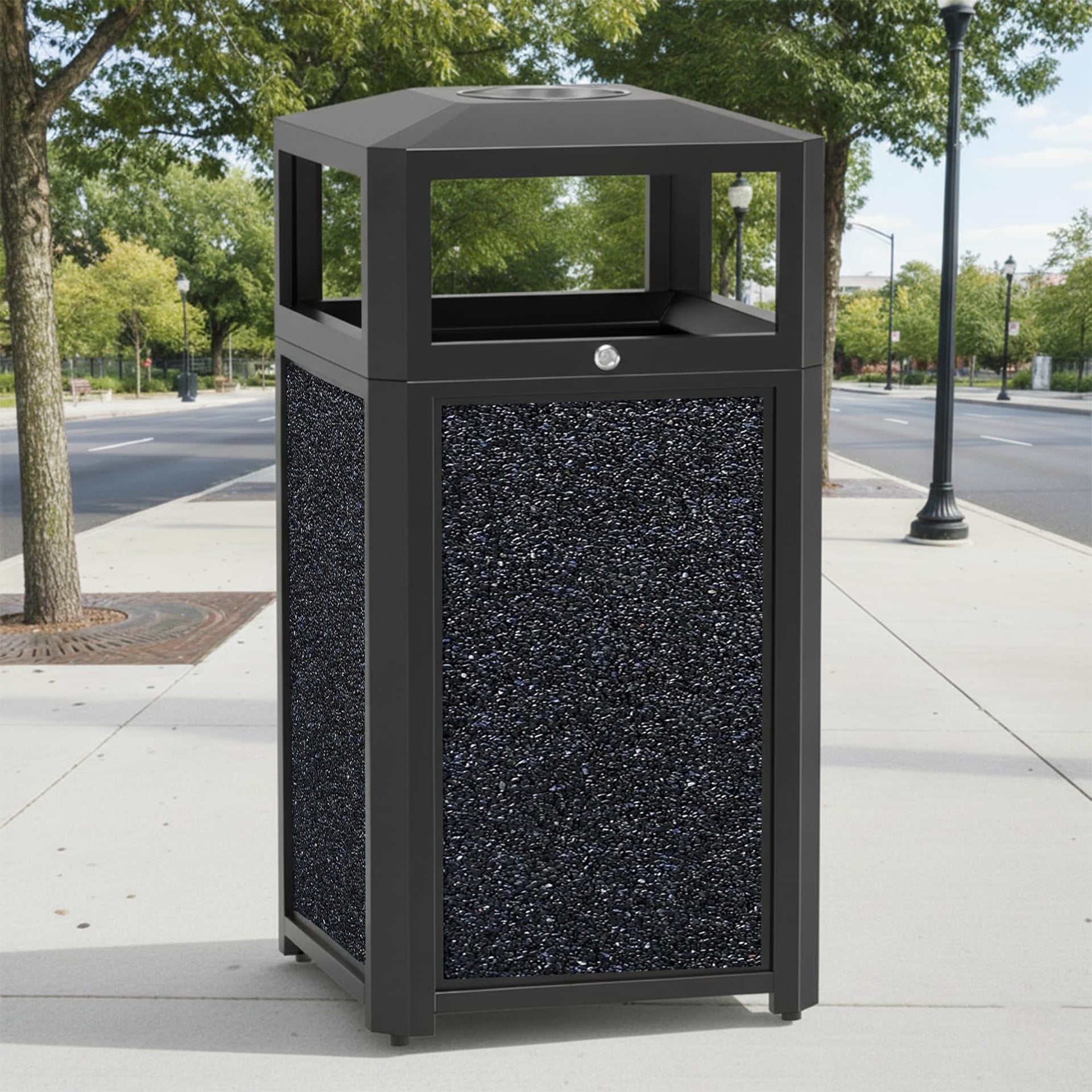 40 Gal. Commercial Outdoor Trash Can with Lid & Ashtray