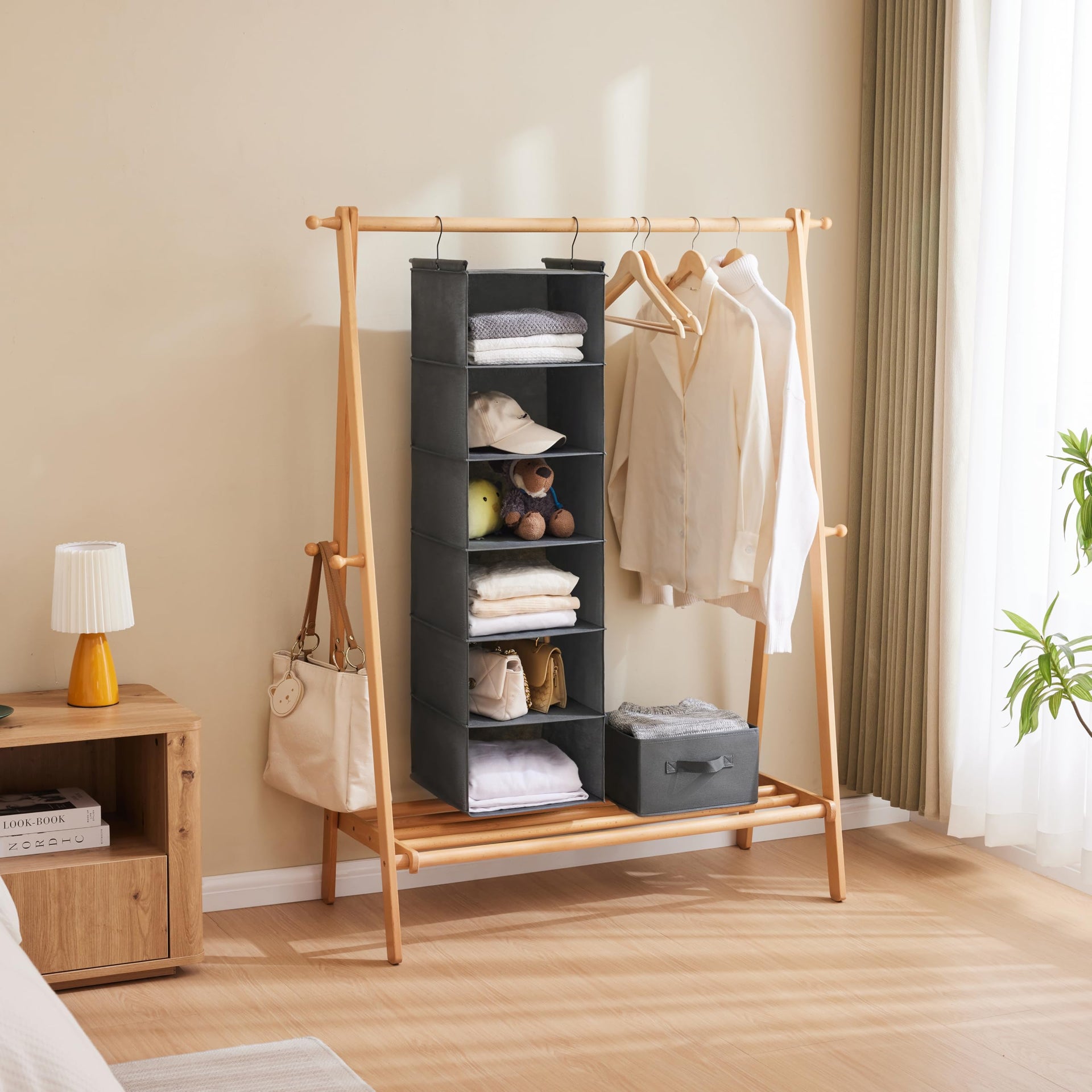 6 Tier Hanging Closet Organizer with 2 Sturdy Hooks