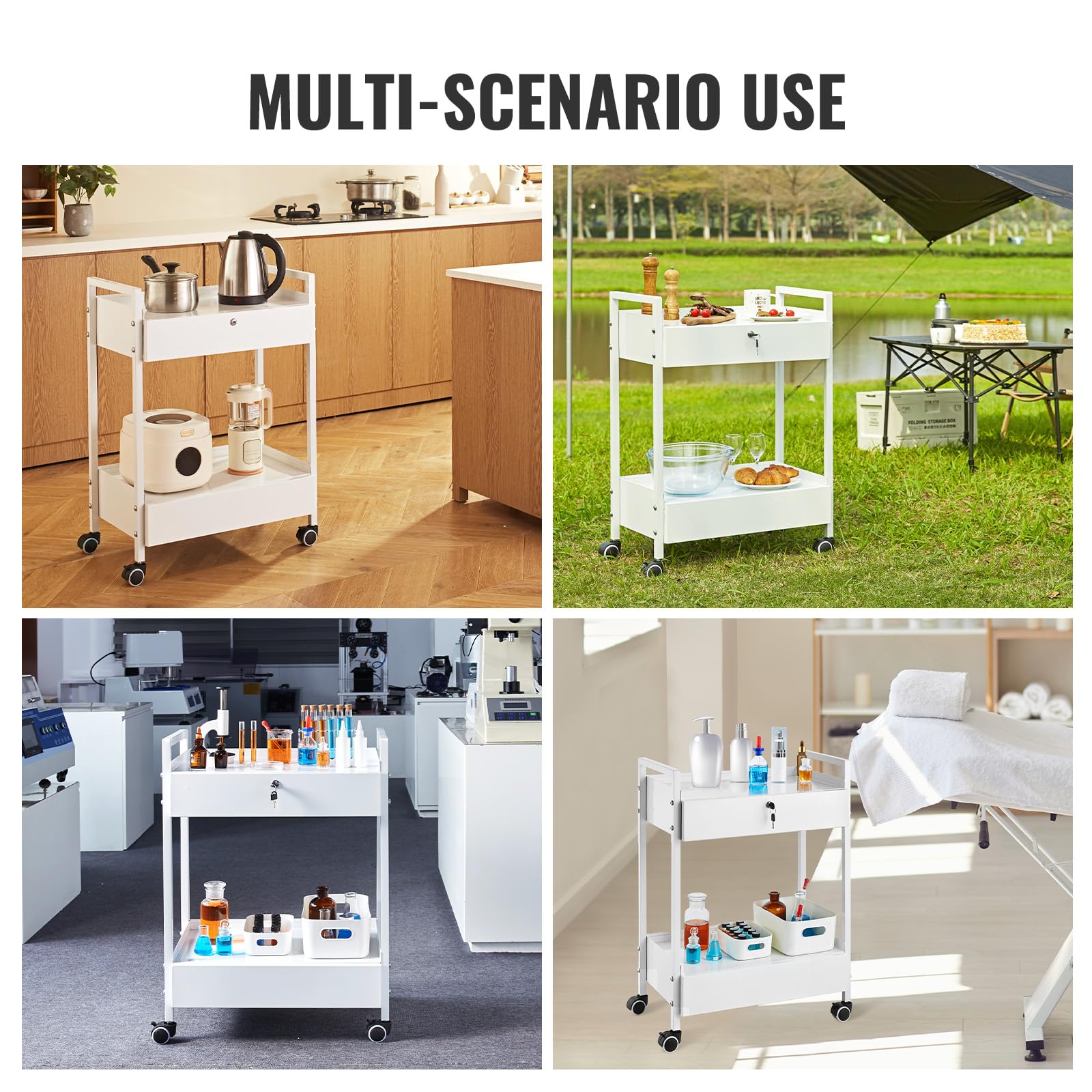 Rolling Medical Cart with Lockable Drawer