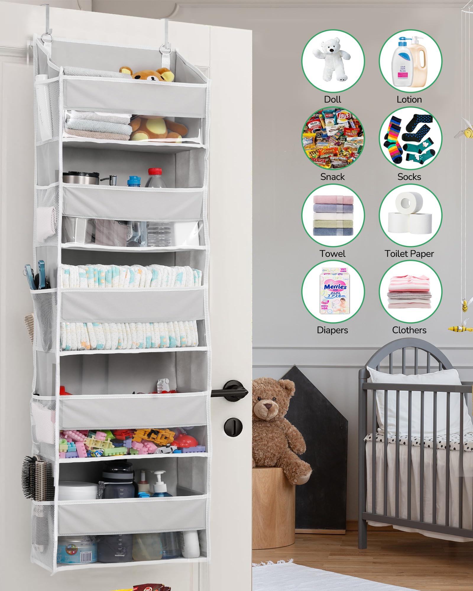 2 Pack 5 tier Over the Door Organizer Light Gray (2 Count)