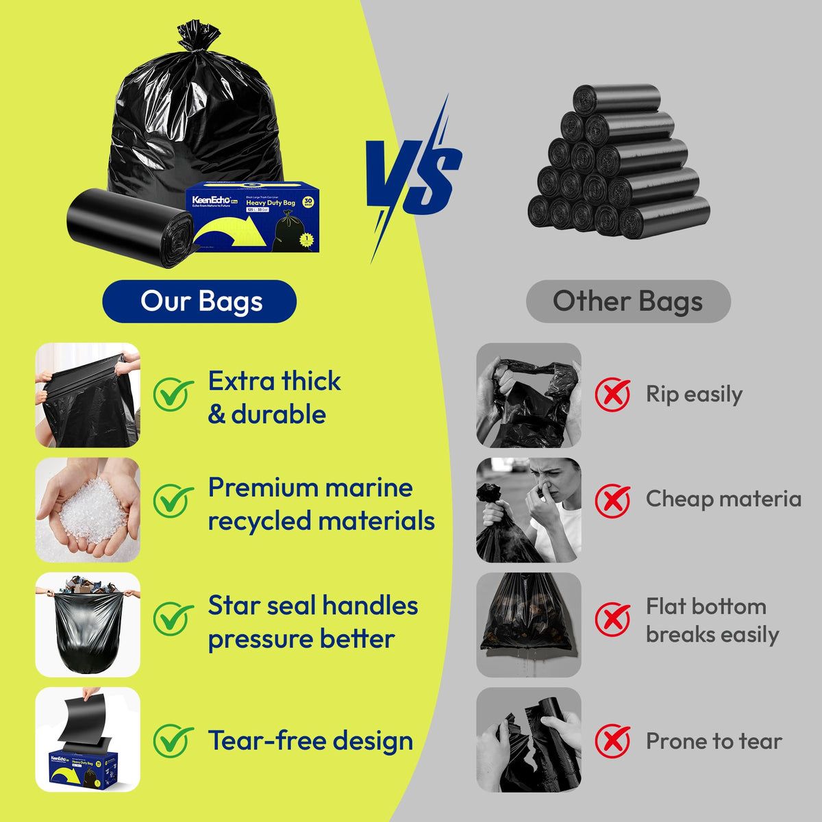 Heavy Duty Contractor Trash Bags 55 Gallon 30 Count