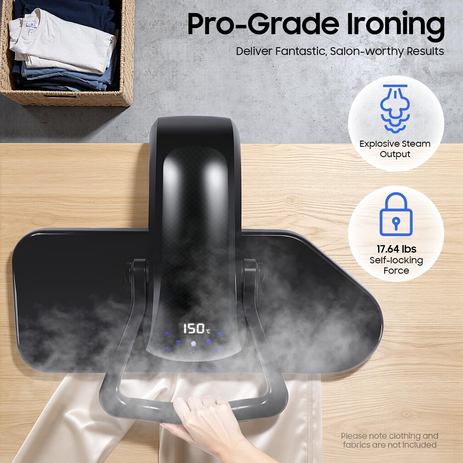 Intelligent Steam Press with 5 Fabric Setting Professional Steamer 1600W for Home