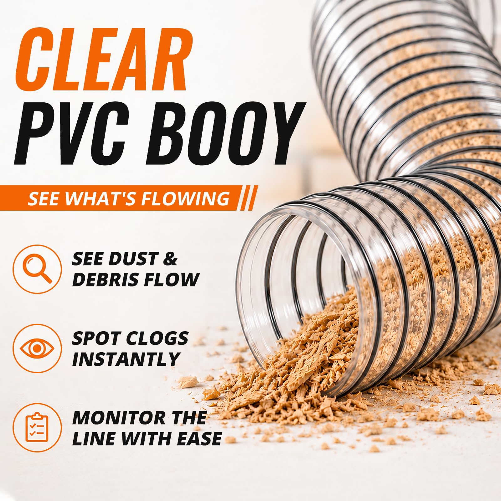 4"x70' Clear PVC Dust Collection Hose