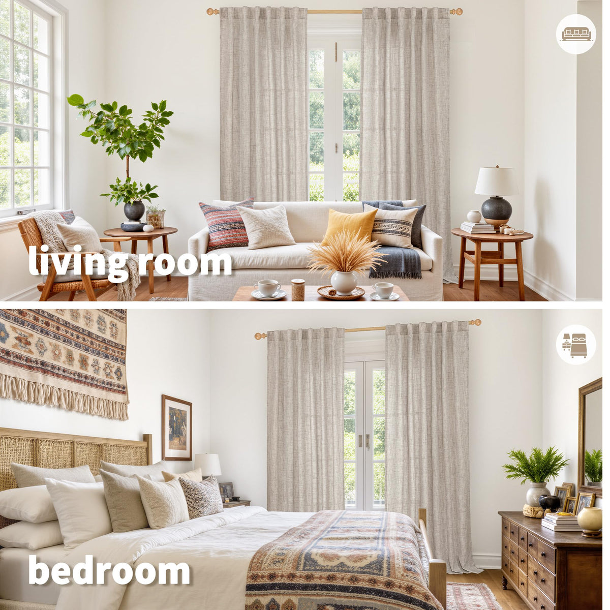 Natural Linen Semi Sheer Curtains 95 Inches Long for Living Room (2 Count)