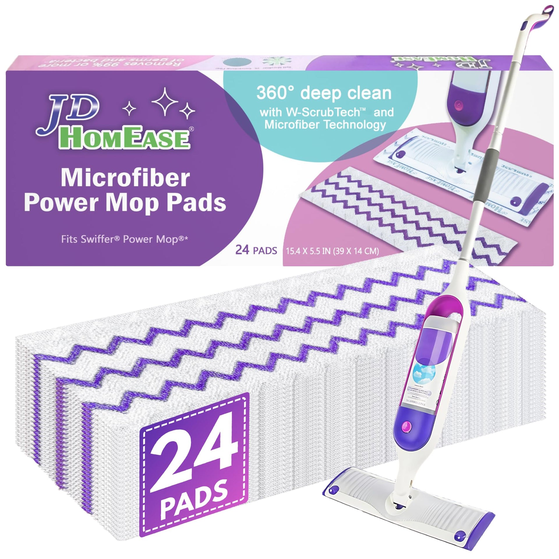 24 Pack Microfiber Disposable Pads for Swiffer PowerMop Multi (24 Count)