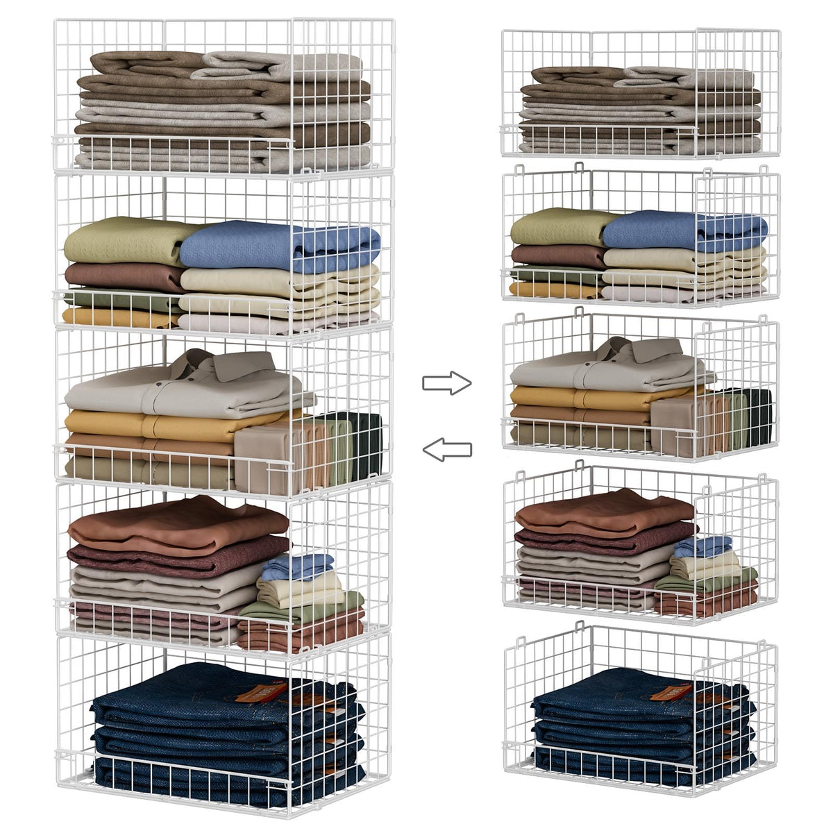 5 Tier Stackable Closet Organizers and Storage Basket