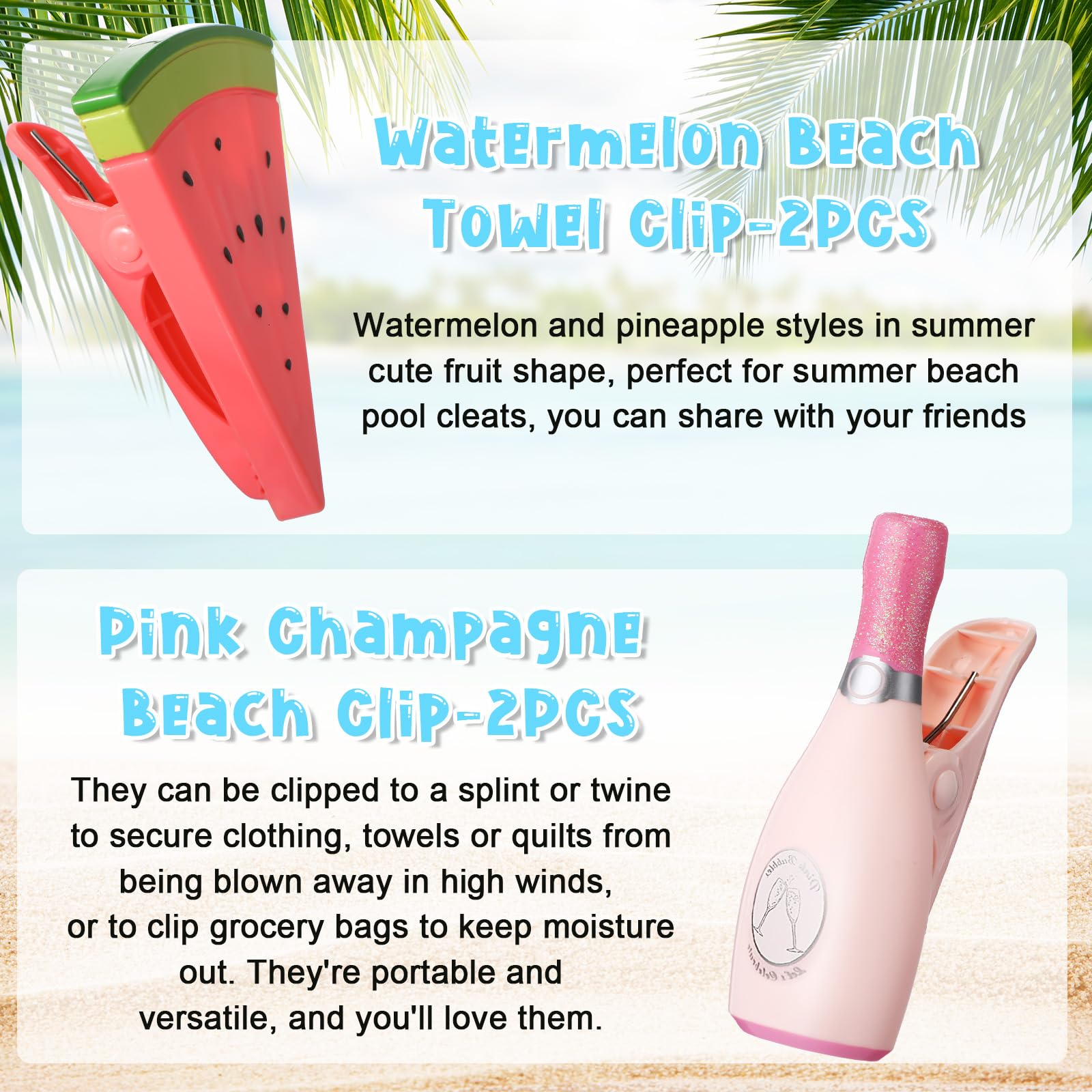 8 Pcs Beach Towel Clips Beach Chair Pool Clips for Chairs Plastic Windproof Holder Funny Decorative Clothespins for Patio Accessories Summer
