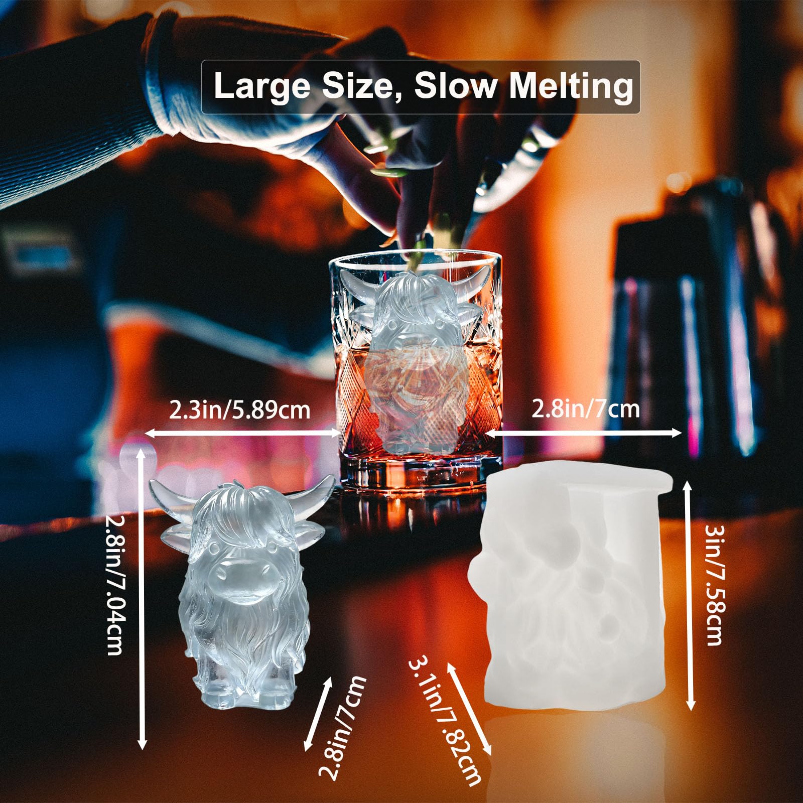 3D Highland Cow Ice Cube Silicone Molds Tray for Whiskey (2 Count)