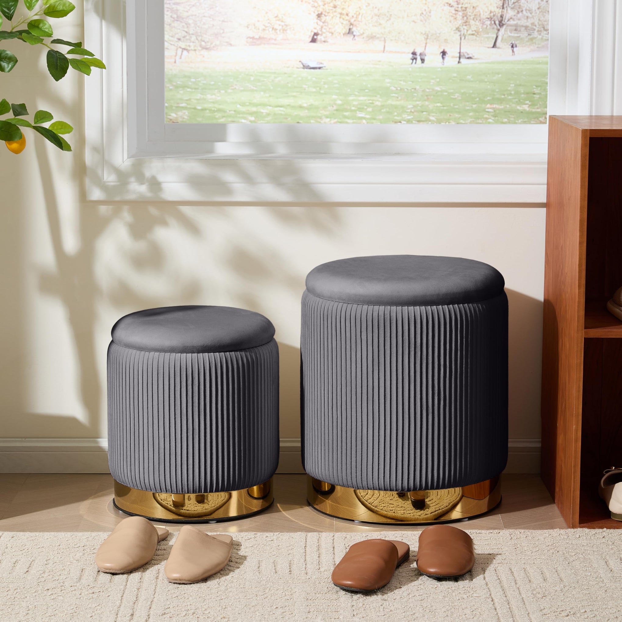 Round Ottoman with Storage Set of 2 (2 Count)