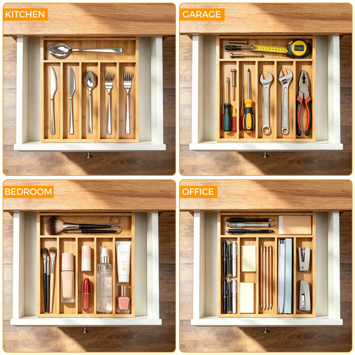 Bamboo Silverware Drawer Organizer