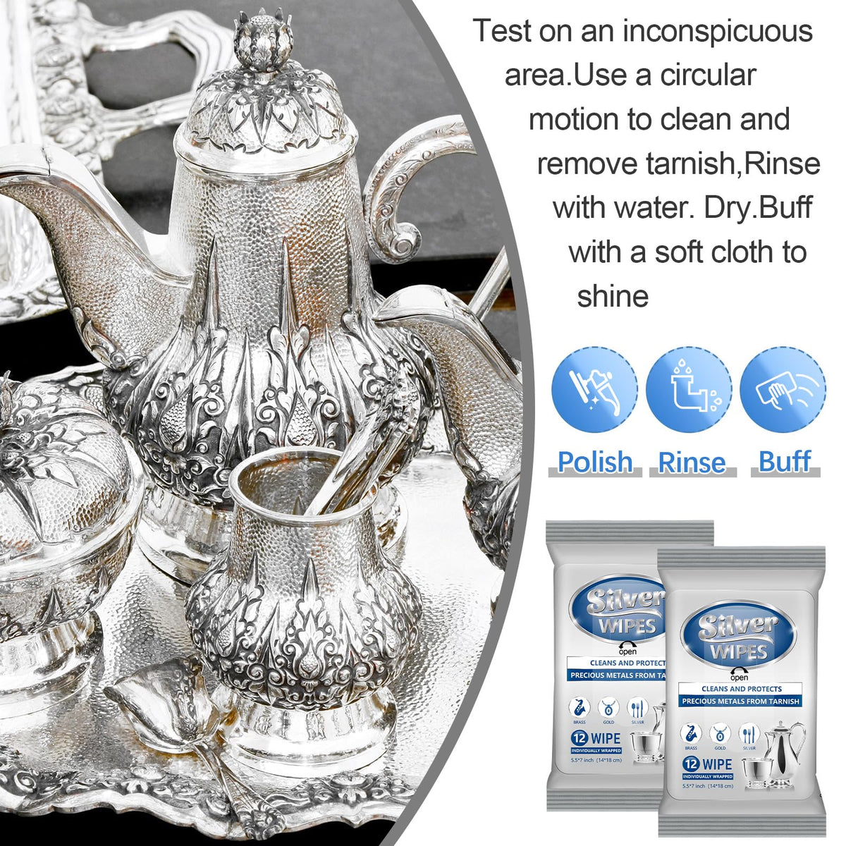 6 Pack 72 Pcs Silver Cleaner Wipes Silver Polish Jewelry Cleaner Cleaning Jewelry Wipes for Silverware Stainless Steel Brass Metal Tarnish Remover (6 Count)