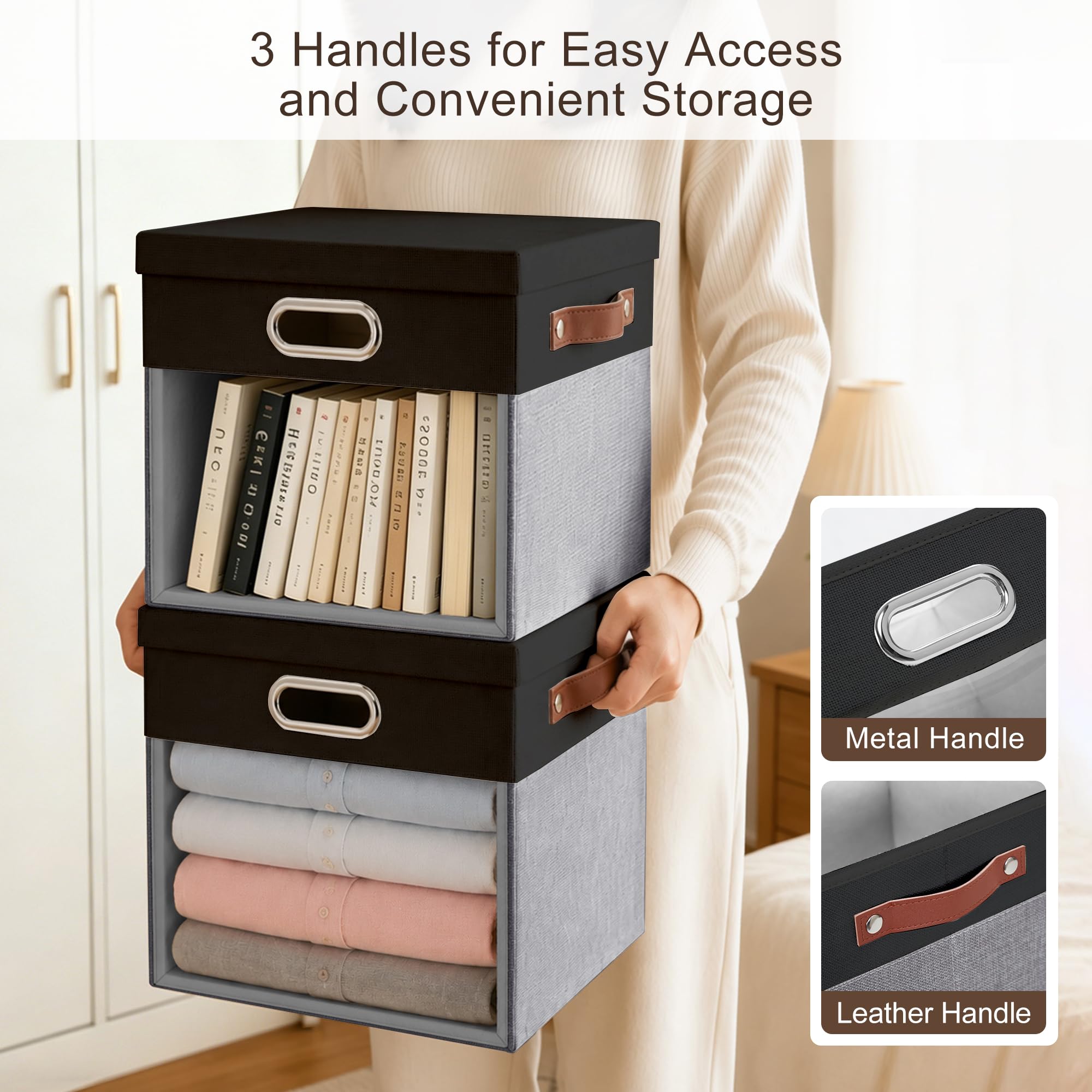 13x13 Inch Ultra Thick Fabric Storage Bins with Lids & Windows (3 Count)