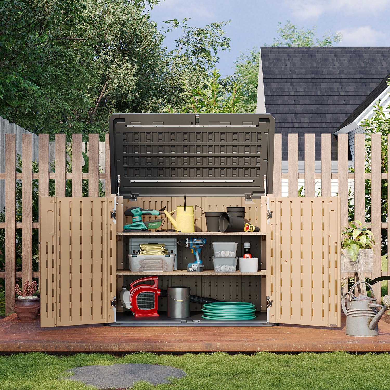 Outdoor Storage Cabinet 35 Cu.Ft Outdoor Trash Can Storage Shed