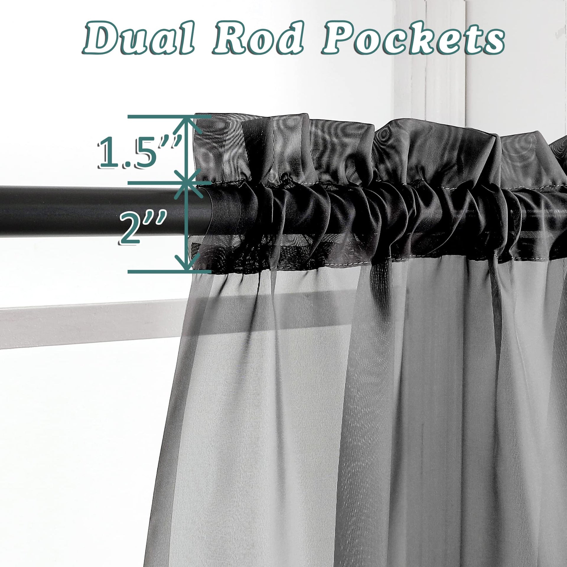 Extra Long Black Sheer Curtains 144 inch 2 Panels Set