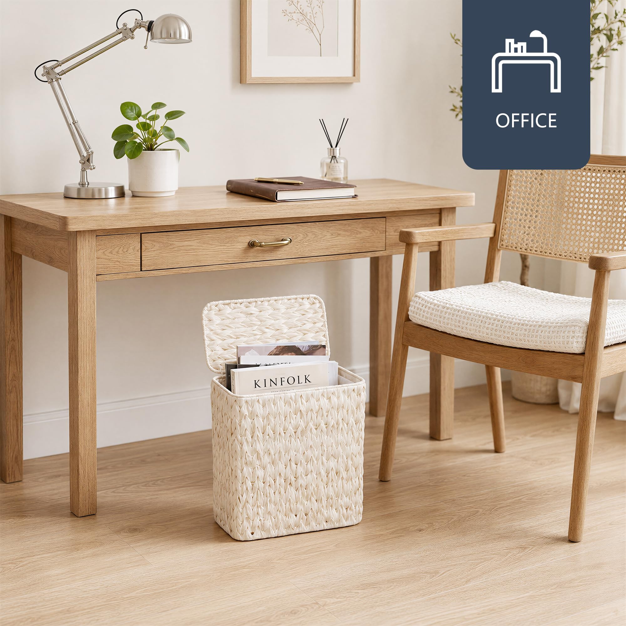Wicker Trash Can with Lid and Liner