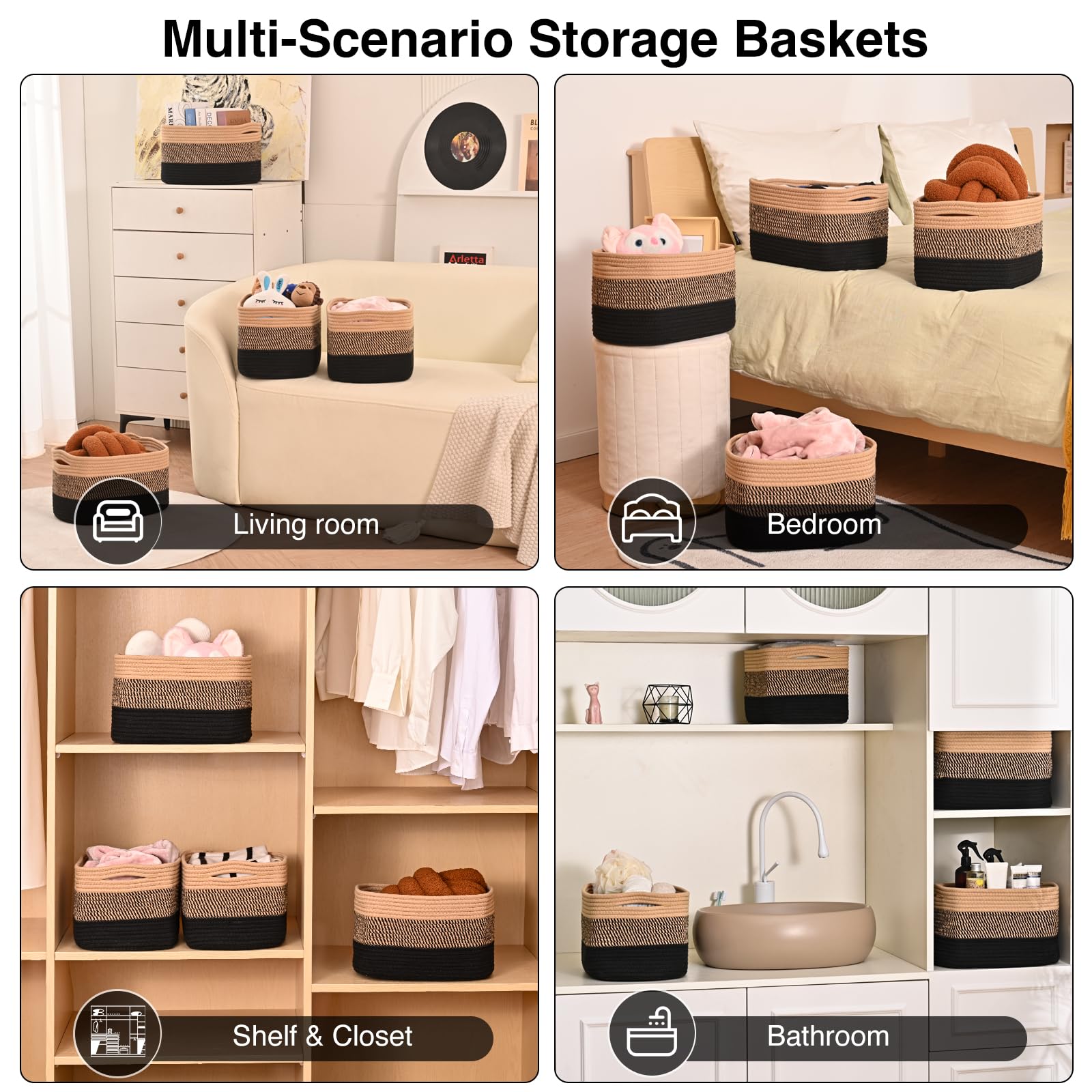 Storage Baskets for Shelves Organizing (4 Count)