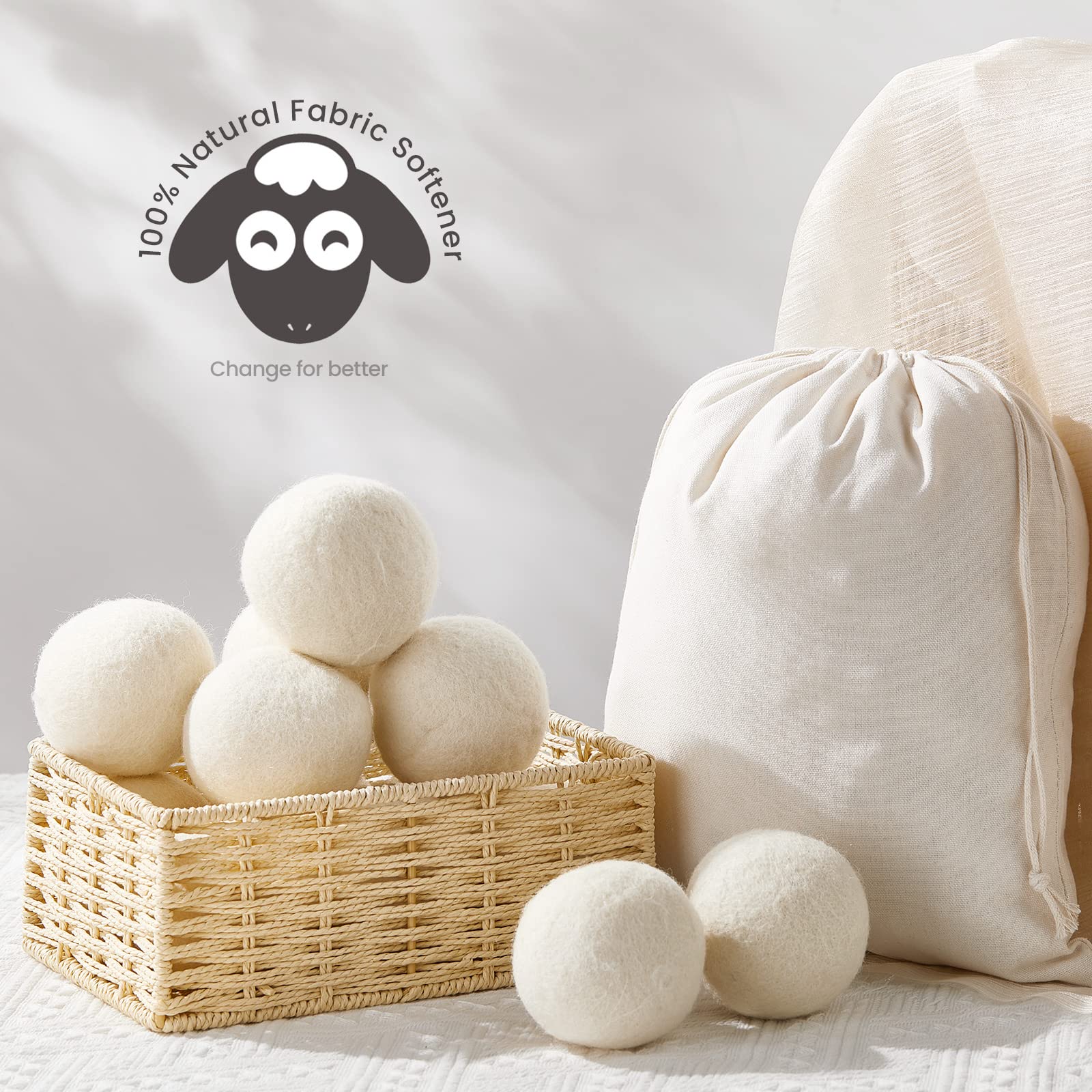 60 Pcs Wool Dryer Balls Set with Muslin Bags for Laundry (62 Count)
