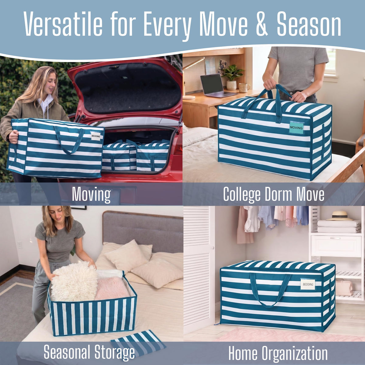 10 Pack Extra Large Heavy Duty Moving Bags with Wide Opening & Reinforced Handles (10 Count)