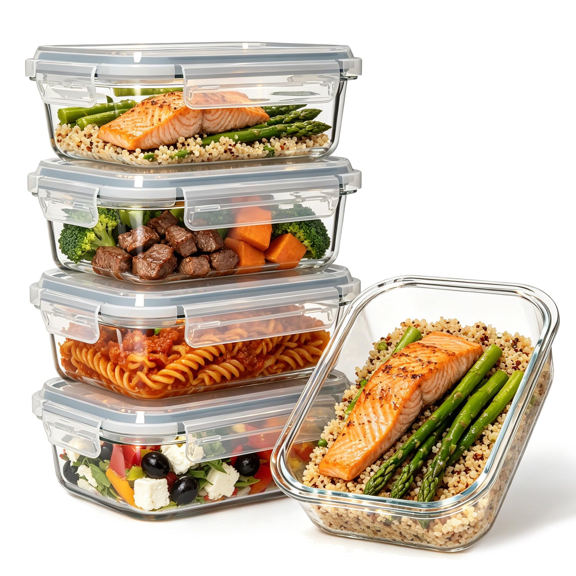 5 Pack 35 oz Borosilicate Glass Food Storage Containers with Lids (5 Count)