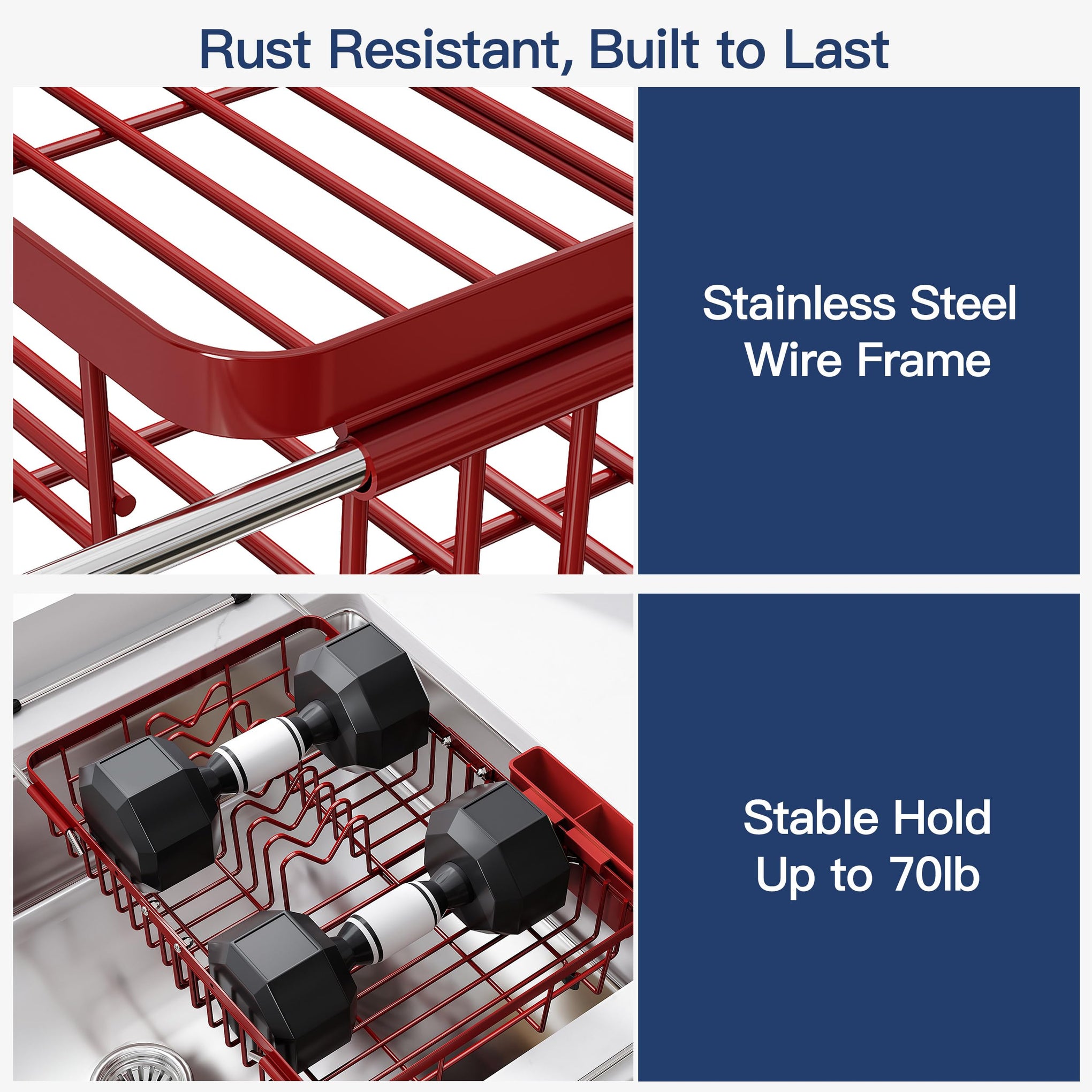 Red Dish Drying Rack Over the Sink with Utensil Holder