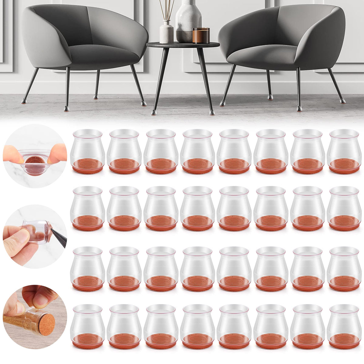 32PCS Upgraded Silicone Chair Leg Floor Protectors for Hardwood Floors (32 Count)