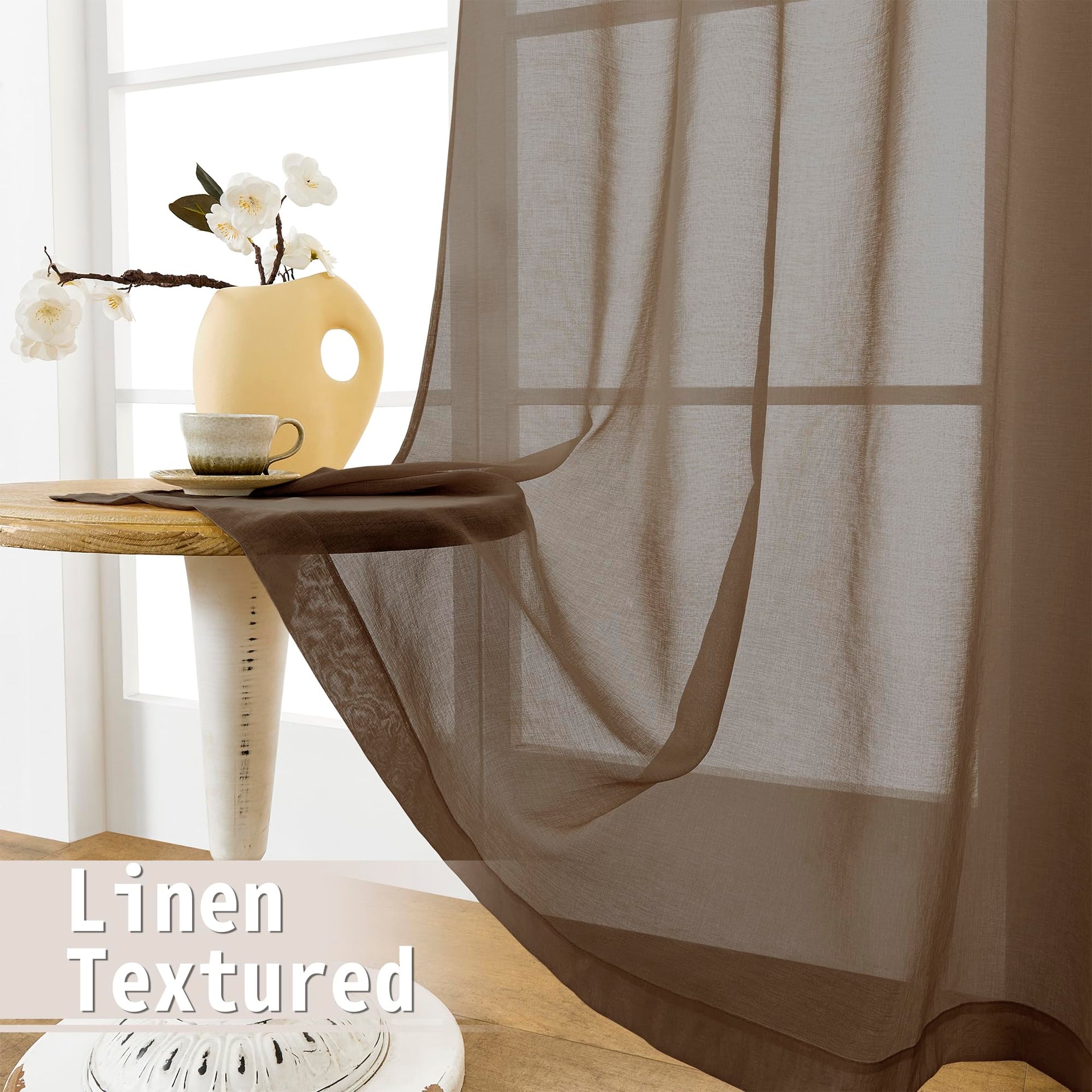 Sheer Door Curtain Closet Linen Textured Curtain Sheers Doorway Light Filtering Voile French Door Rod Pocket Curtains Patio Glass Doors