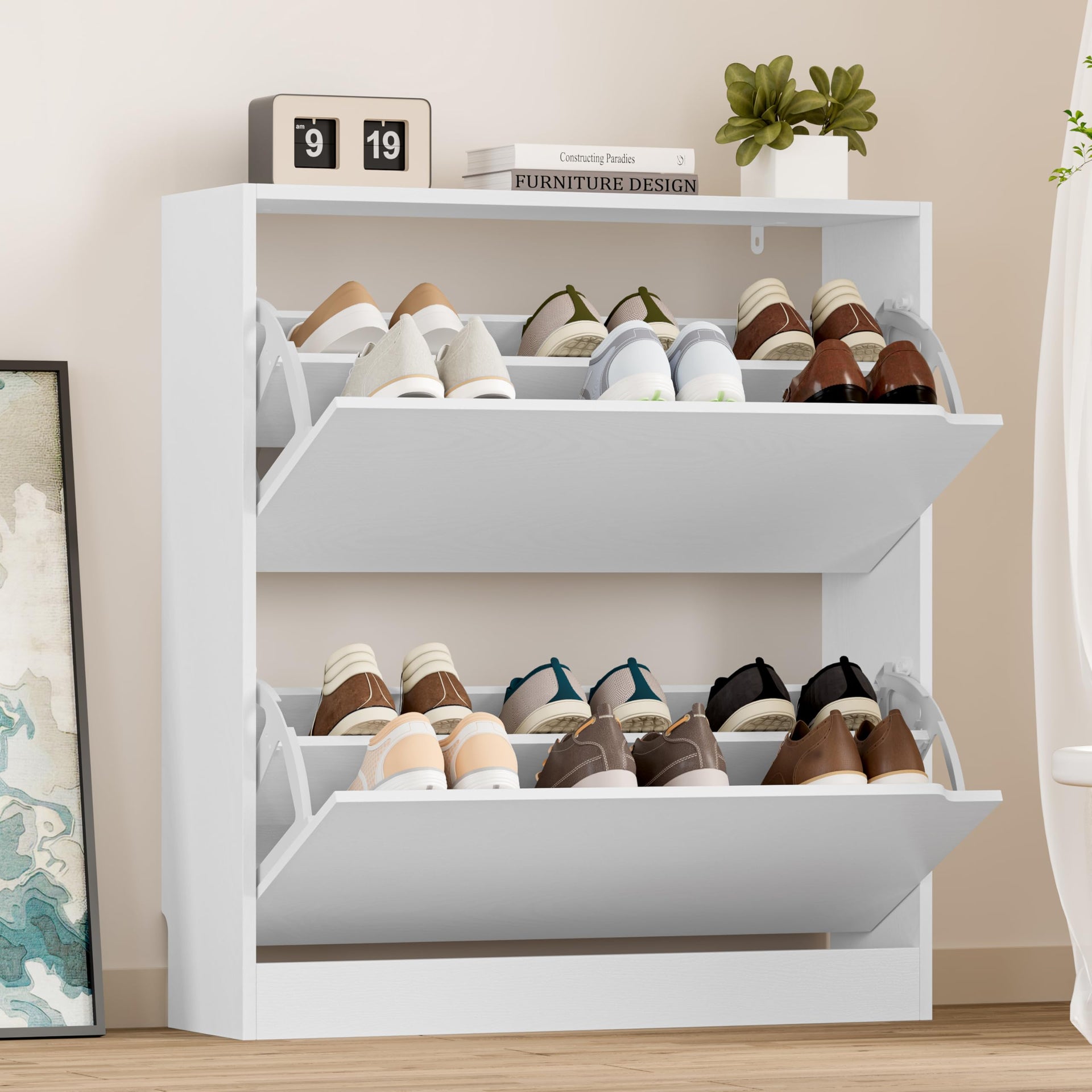 Shoe Cabinet with 2 Flip Drawers
