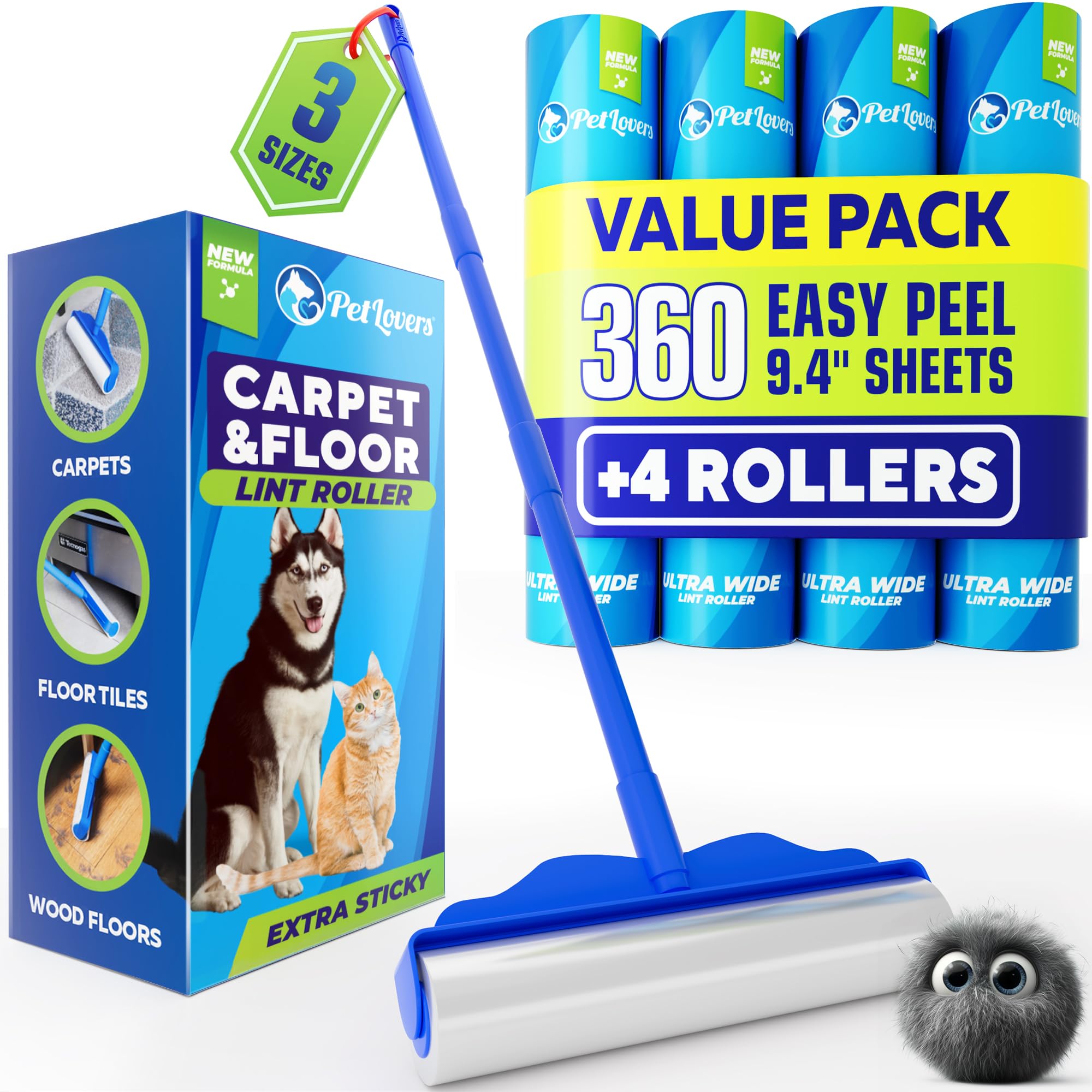 Large Lint Roller with 3 Refills (4 Count)
