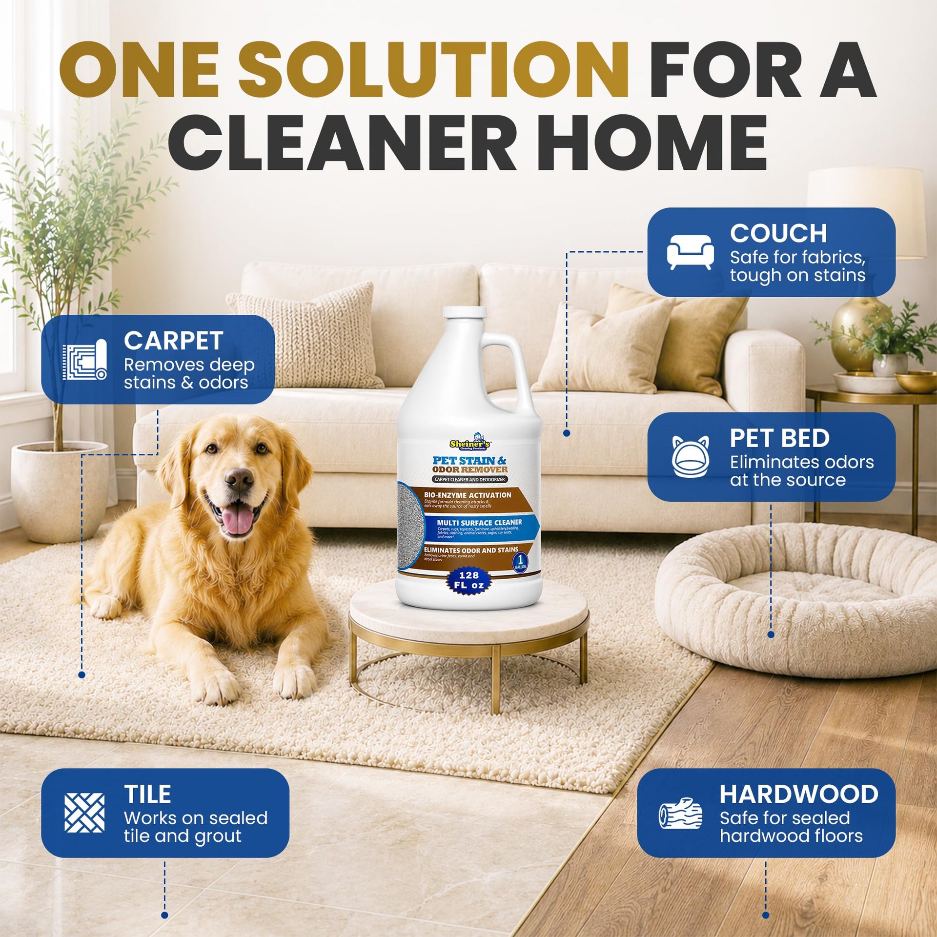 Pet Urine Enzyme Cleaner & Pet Stain & Odor Remover (128 Fl Oz)