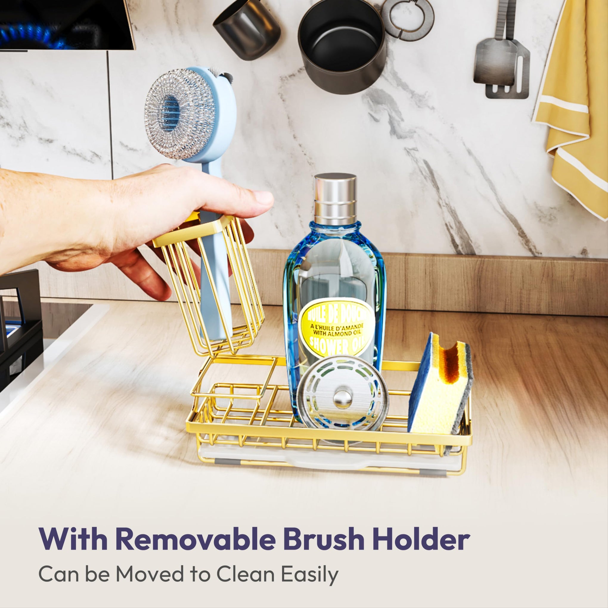 Sink Caddy Kitchen Sink Organizer with Detachable Brush Holder