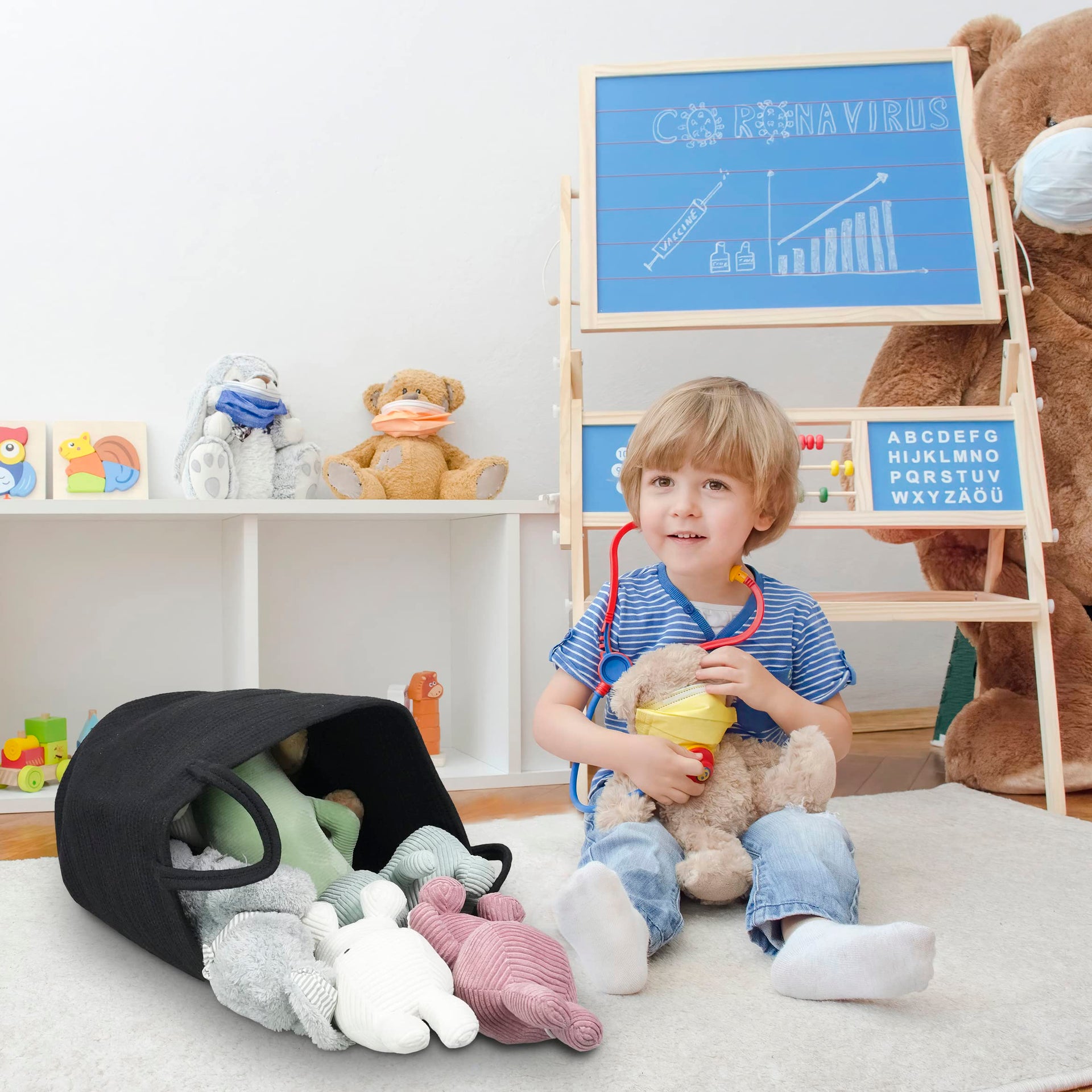 Black Cotton Rope Laundry Basket Hamper for Clothes Large