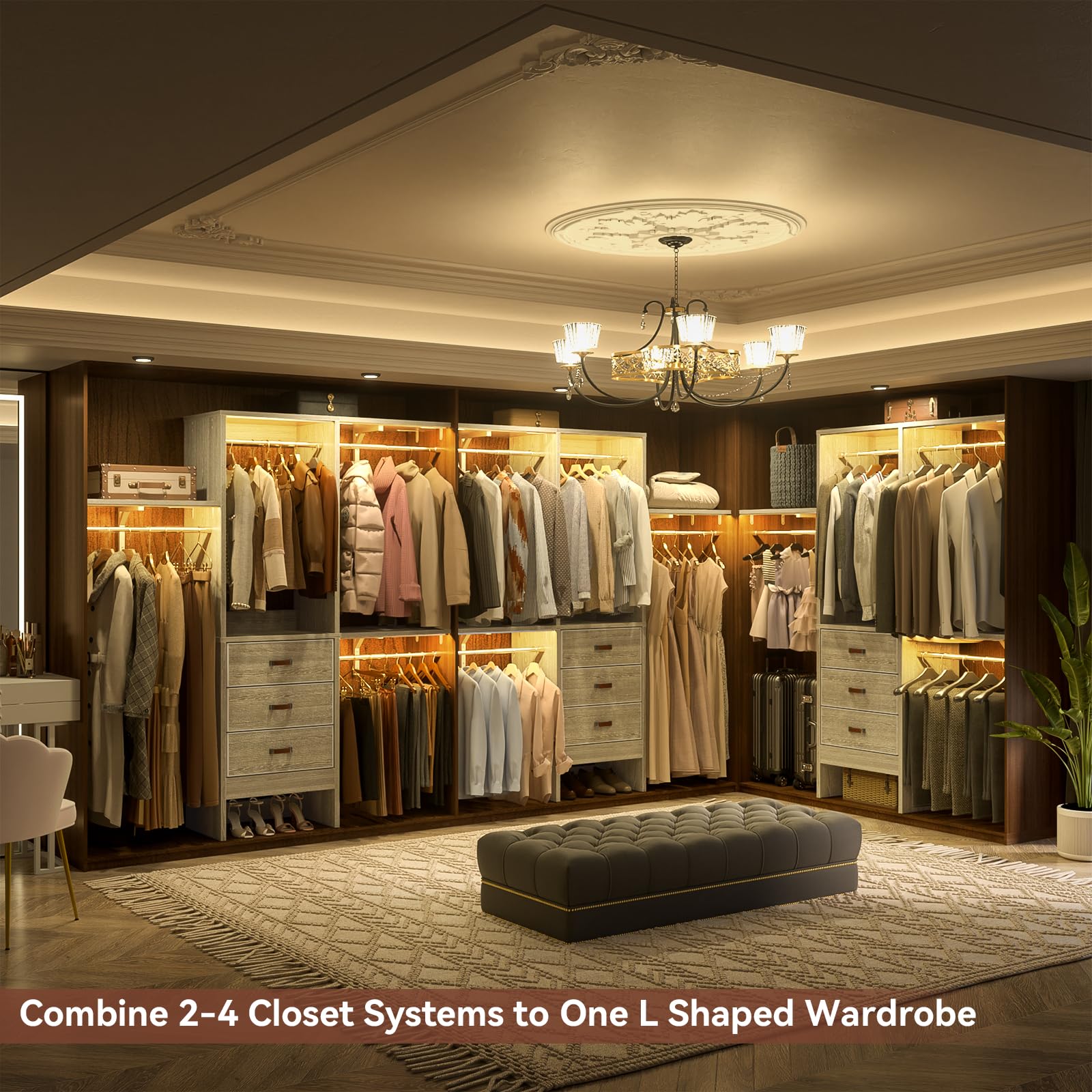 5FT Small Closet System with 3 Fabric Drawers
