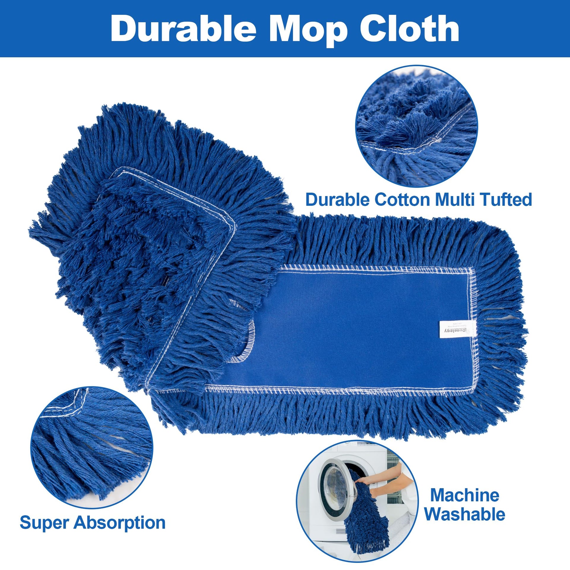4 Pack - 24-Inch Washable Dust Mop Heads – Full Cloth, Extra Durable, Easy Button - No Clinging to Hair or Fur, Easy to Use Replacement for Commercial and Home Cleaning (4 Count) - ModHome Supplies