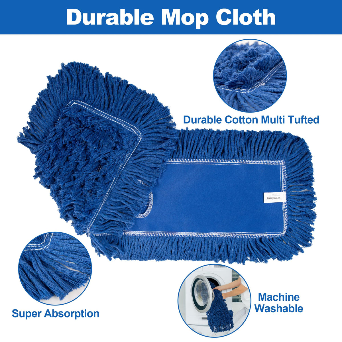 4 Pack - 24-Inch Washable Dust Mop Heads – Full Cloth, Extra Durable, Easy Button - No Clinging to Hair or Fur, Easy to Use Replacement for Commercial and Home Cleaning (4 Count) - ModHome Supplies