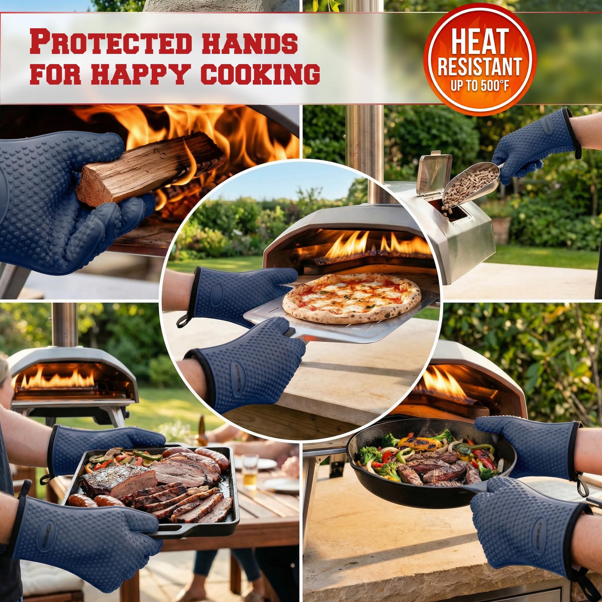 XL Silicone Pizza Oven Gloves Heat Resistant Oven Mitts