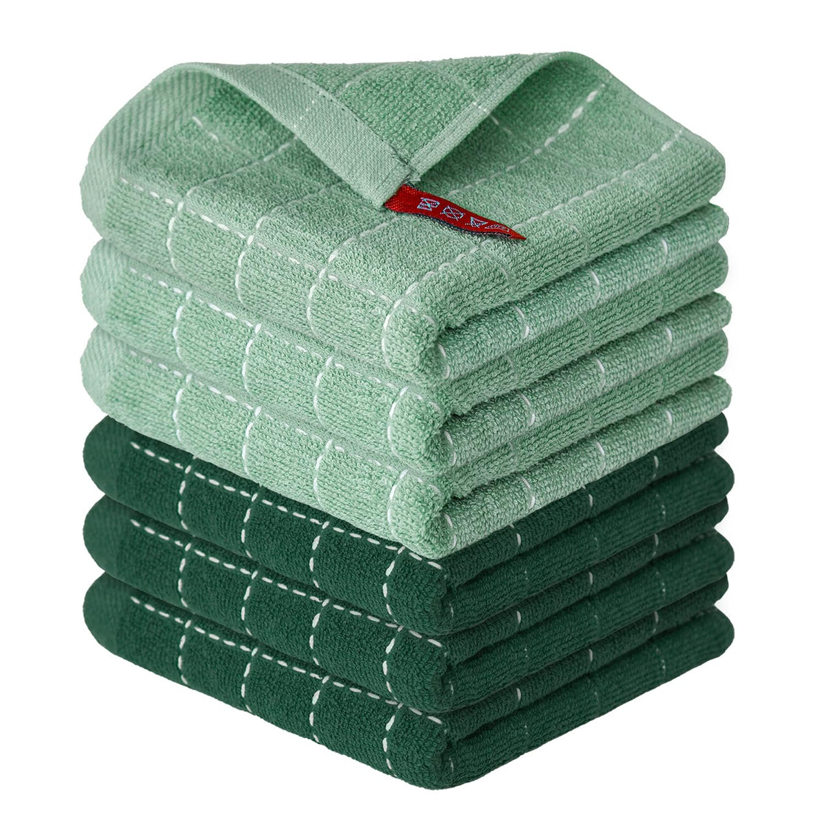 Checkered Designed Cotton Dark Green Terry Kitchen Dish Cloths (6 Count)