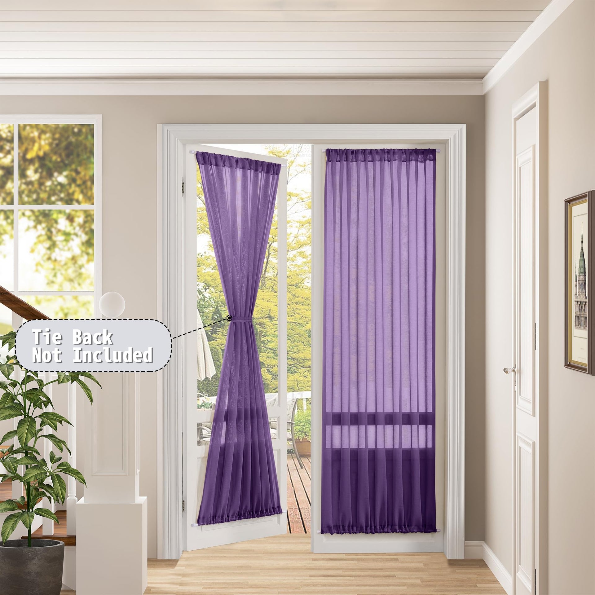 Sheer Door Curtains Closet Linen Textured Curtain Sheers Doorway Light Filtering Voile Patio Glass Door Rod Pocket Curtains French Doors