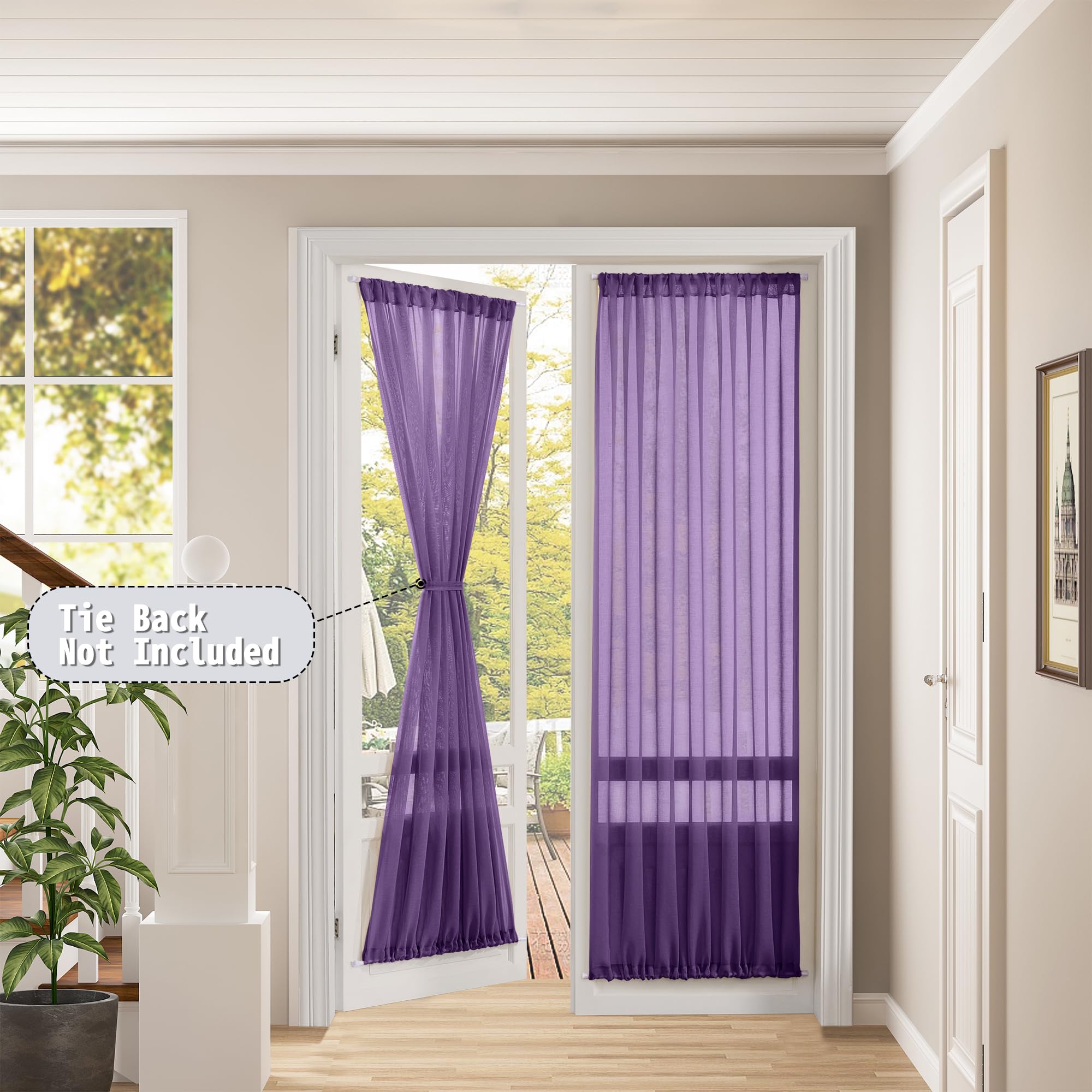 Sheer Door Curtains Closet Linen Textured Curtain Sheers Doorway Light Filtering Voile Patio Glass Door Rod Pocket Curtains French Doors