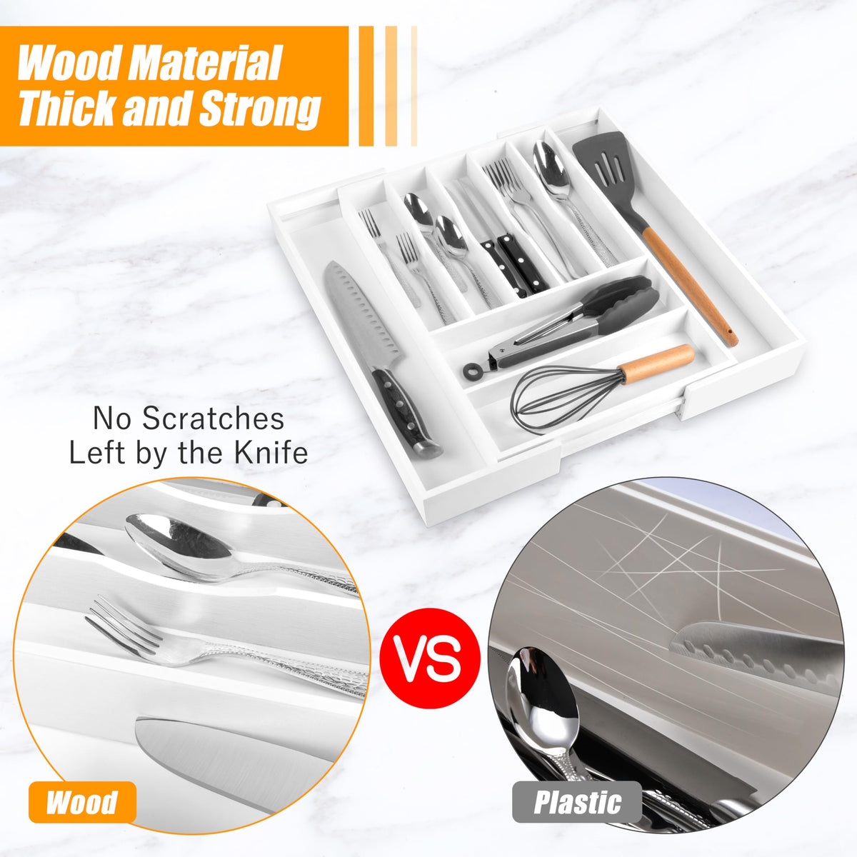 Large Premium Bamboo Silverware Organizer
