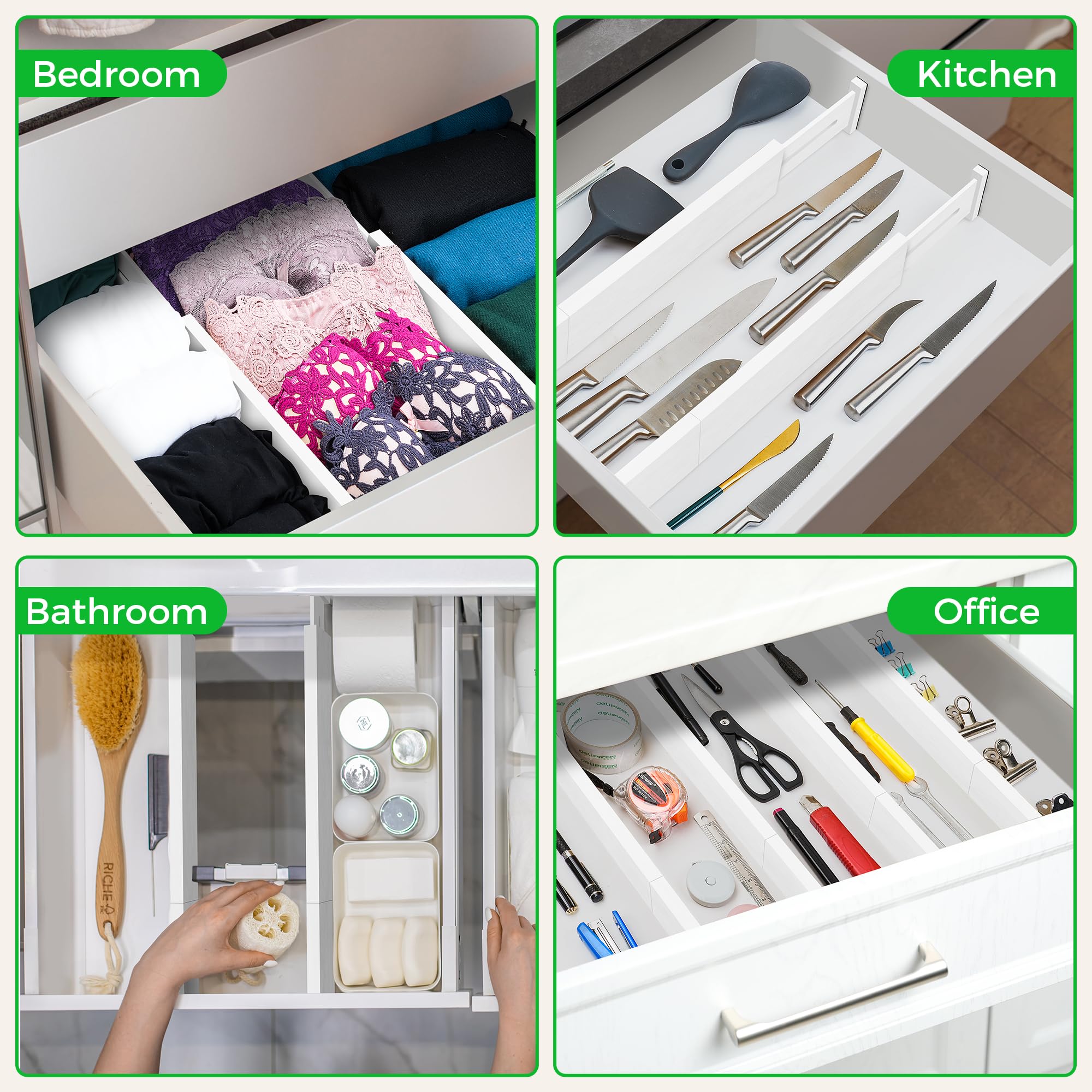 4 Pack Bamboo Drawer Dividers Organizer with Inserts 2.6'' High (4 Count)