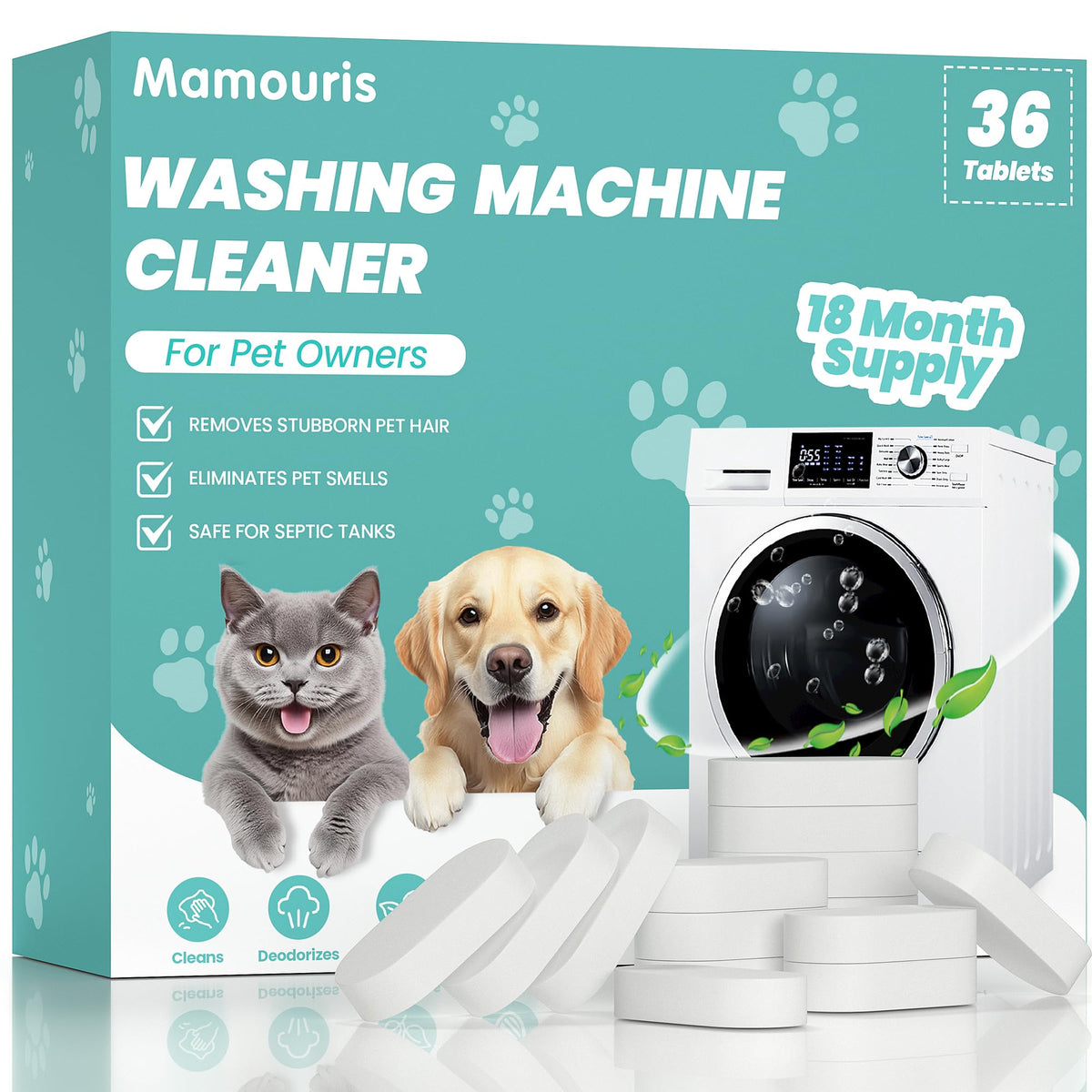 Washer Machine Cleaner Small Tablets Pro for Pet Owners 36 Pack 8G (36 Count)
