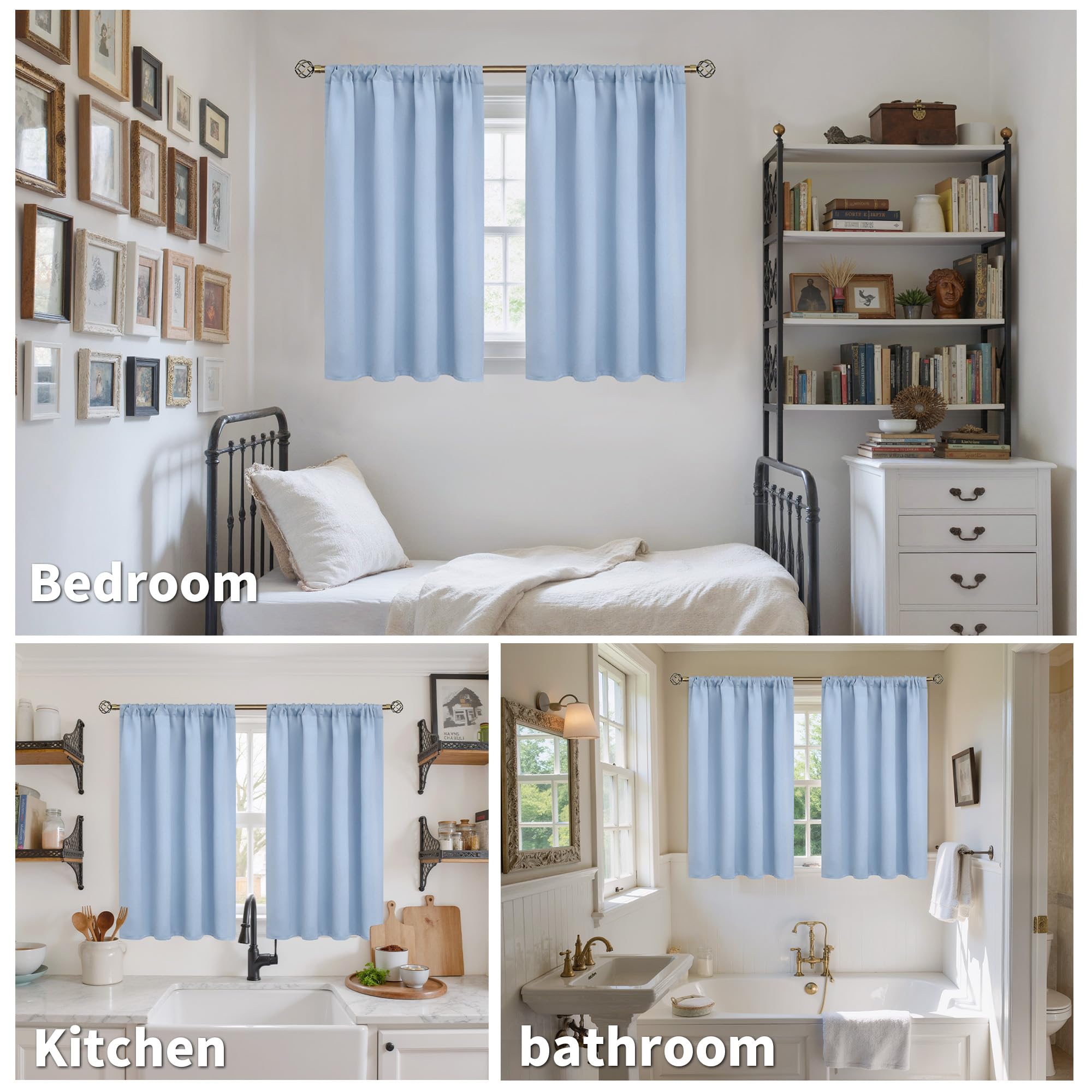 Light Blue Room Darkening Curtains 84 Inch Length for Bedroom (2 Count)