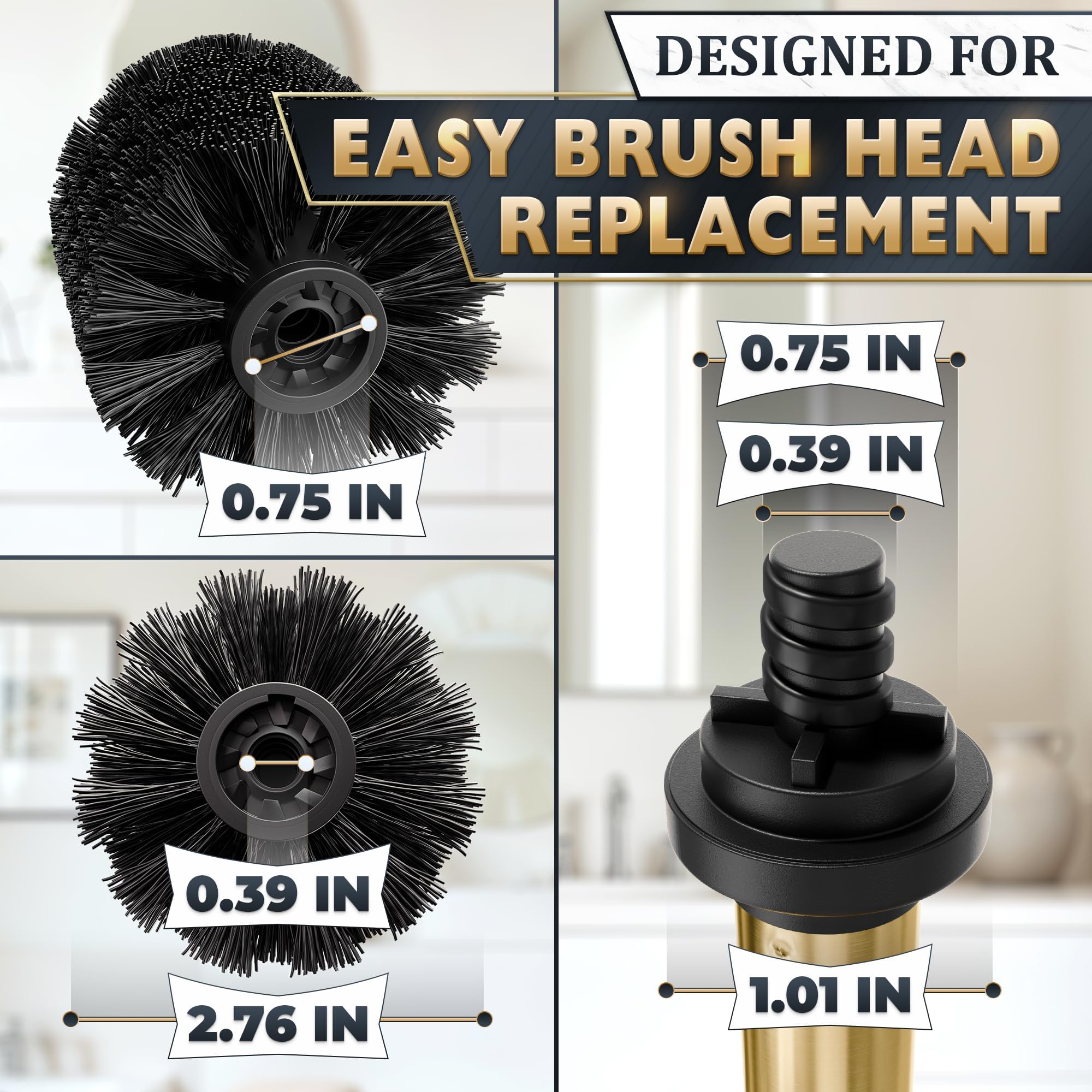 2Pcs Gold Toilet Brush and Holder Set for Modern Bathrooms (2 Count)