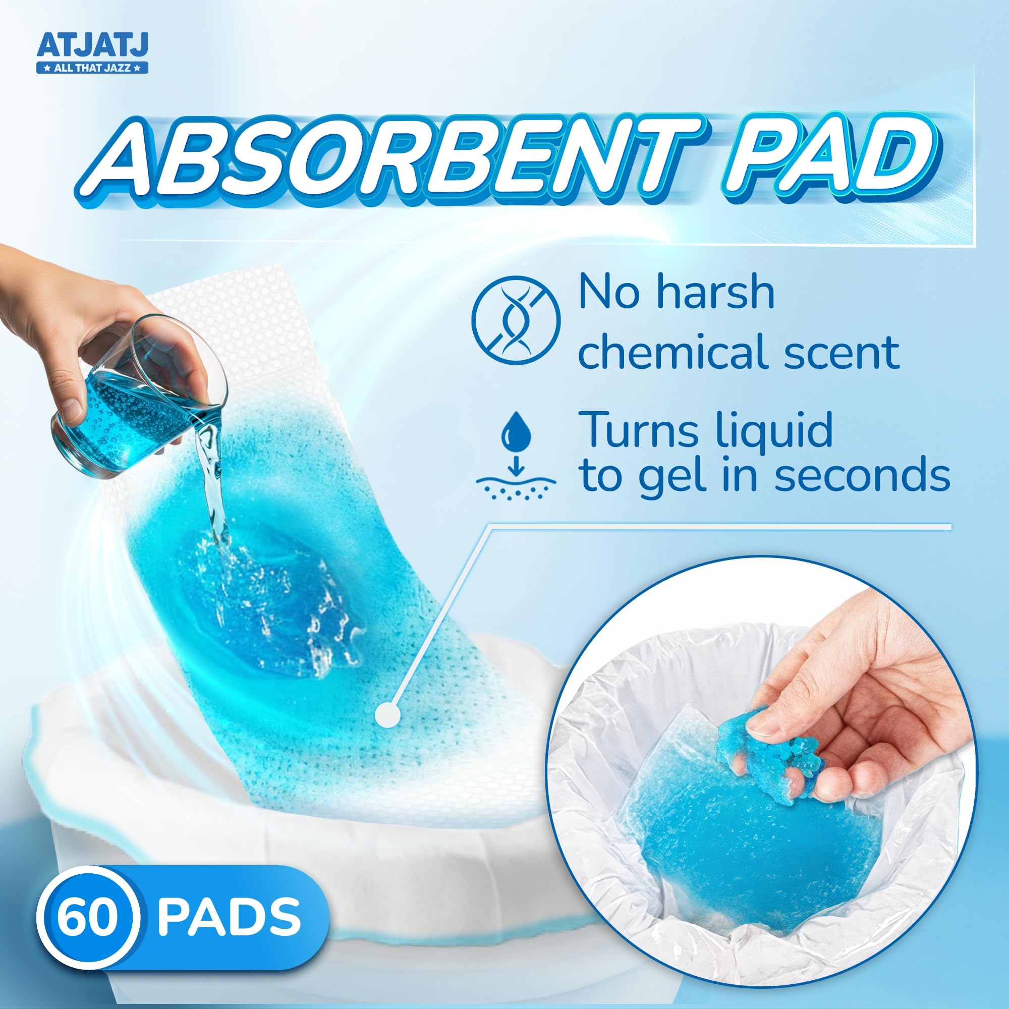 60 Packs Commode Liners With 60 Absorbent Pads (120 Count)