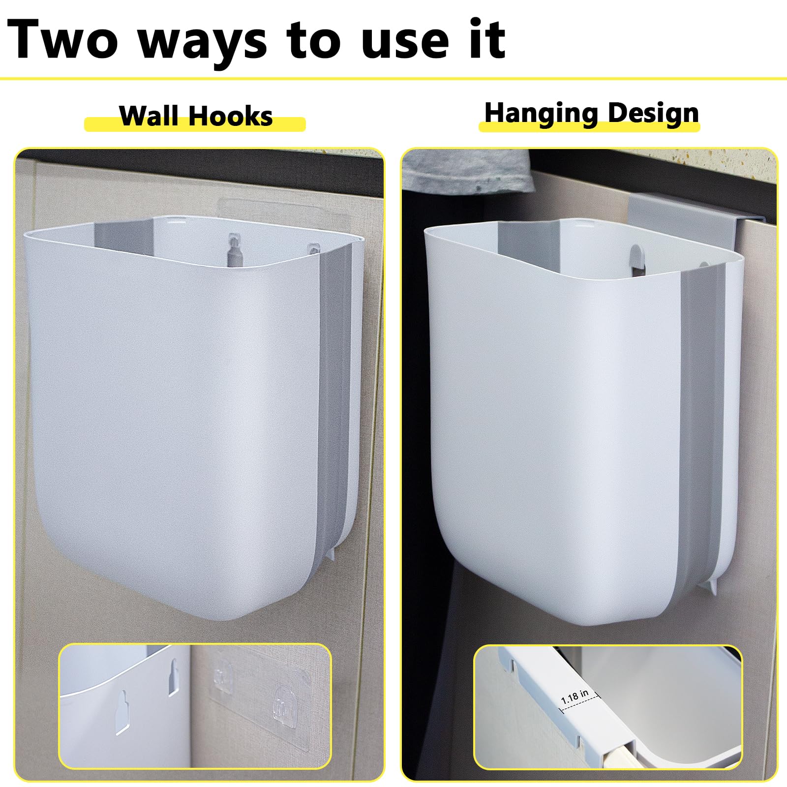 3.2 Gallon Foldable Hanging Trash Can for Cabinet Door