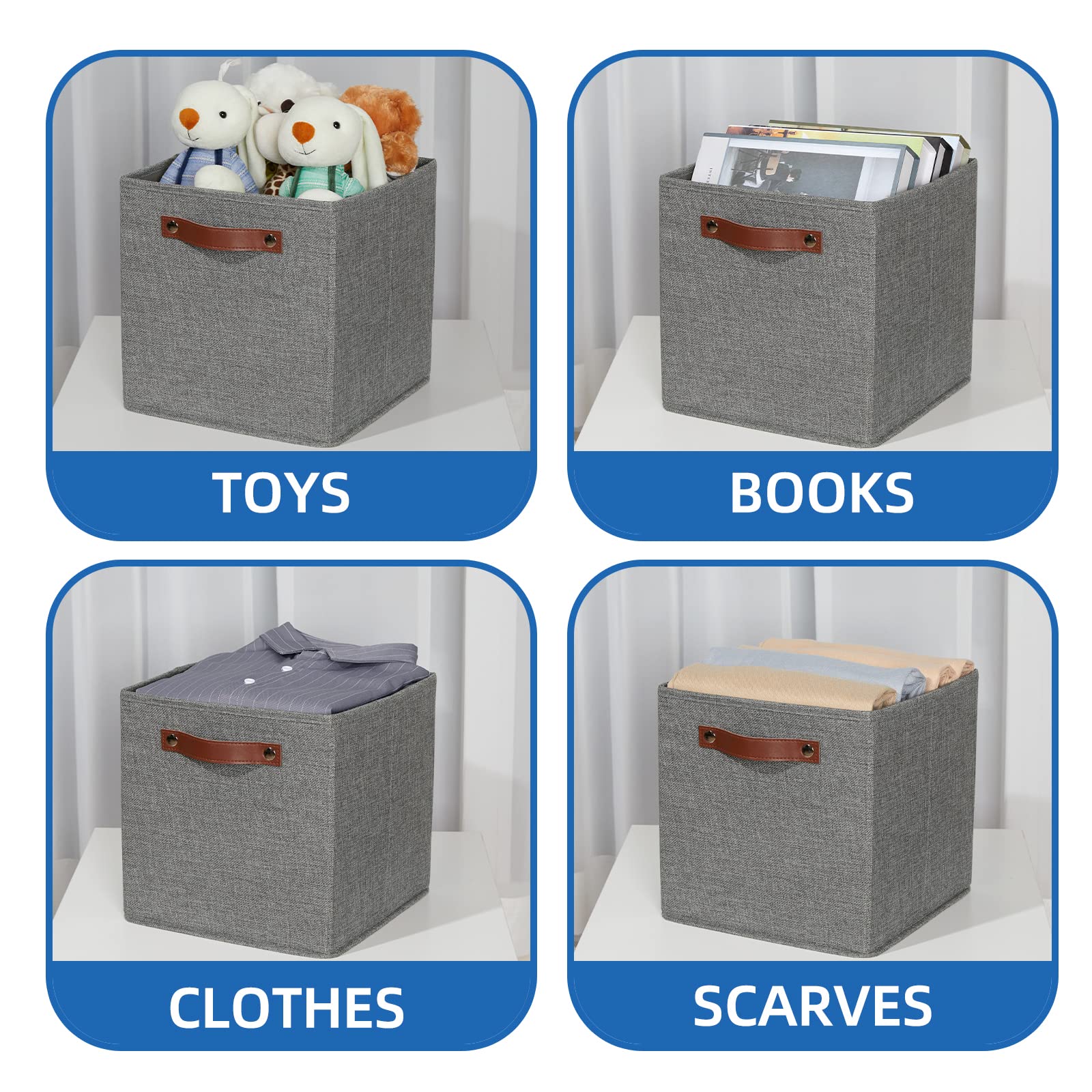 11 Inch Cube Storage Bins 4PCs Fabric Storage Cubes Storage Baskets Organizer with Handles