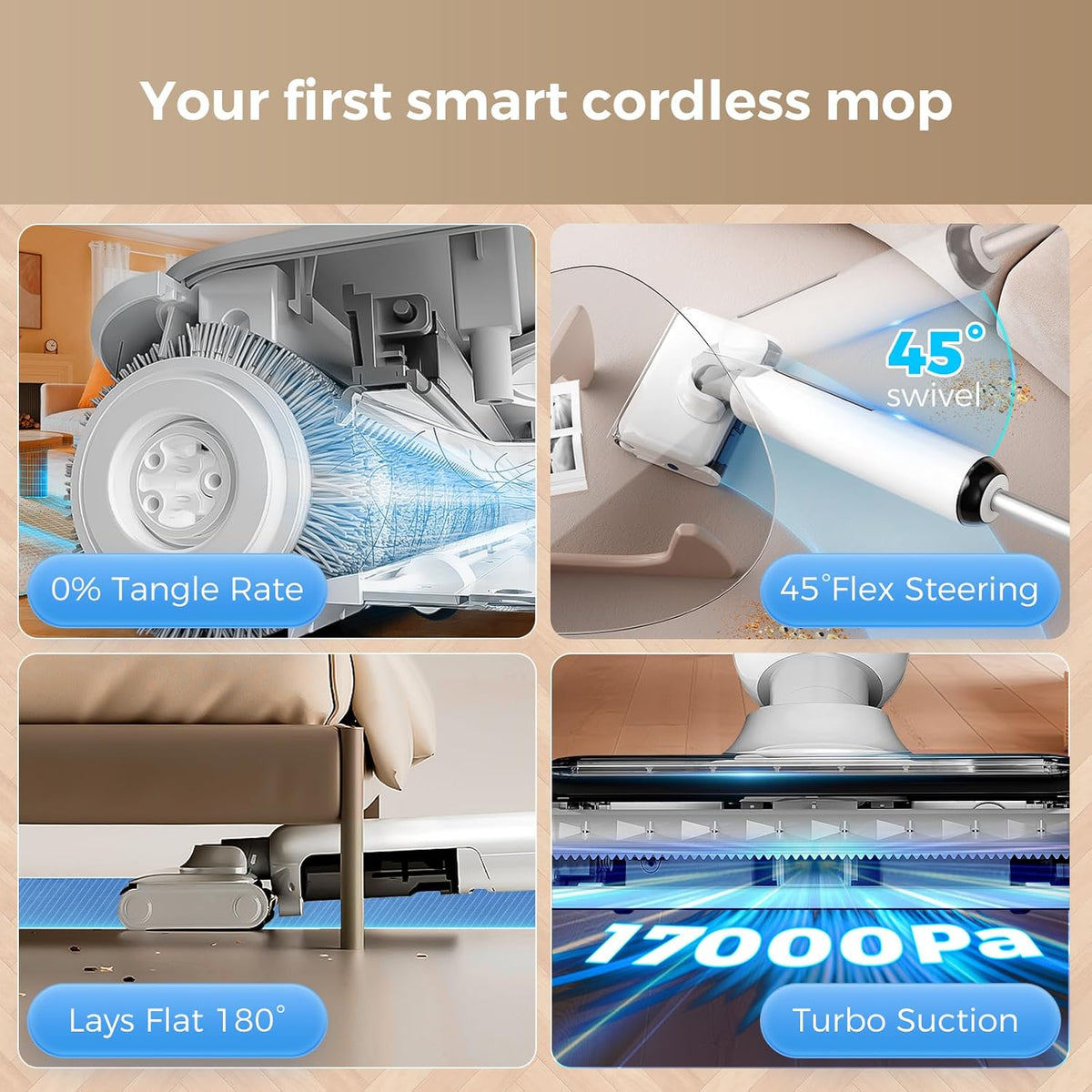 Wet Dry Vacuum Cleaner, 180°Lie-Flat Vacuum Mop All in One with Auto Self-Cleaning, Smart Floor Cleaner Machine for Hard Floor, 35 Mins Runtime, Edge Cleaning, Self-Propelled Vacuum Mop Combo - ModHome Supplies