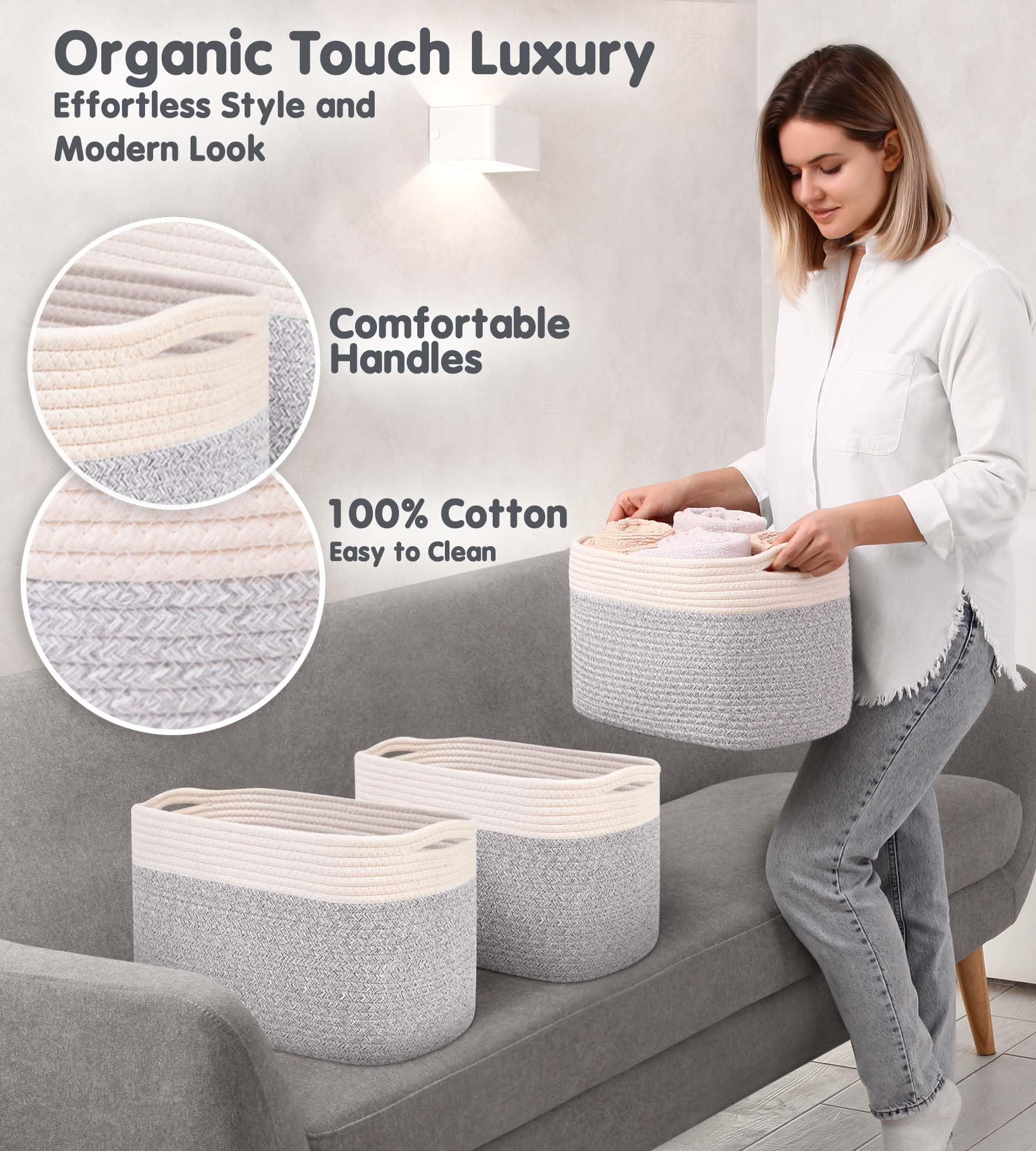 Cotton Rope Baskets for Organizing (3 Count)